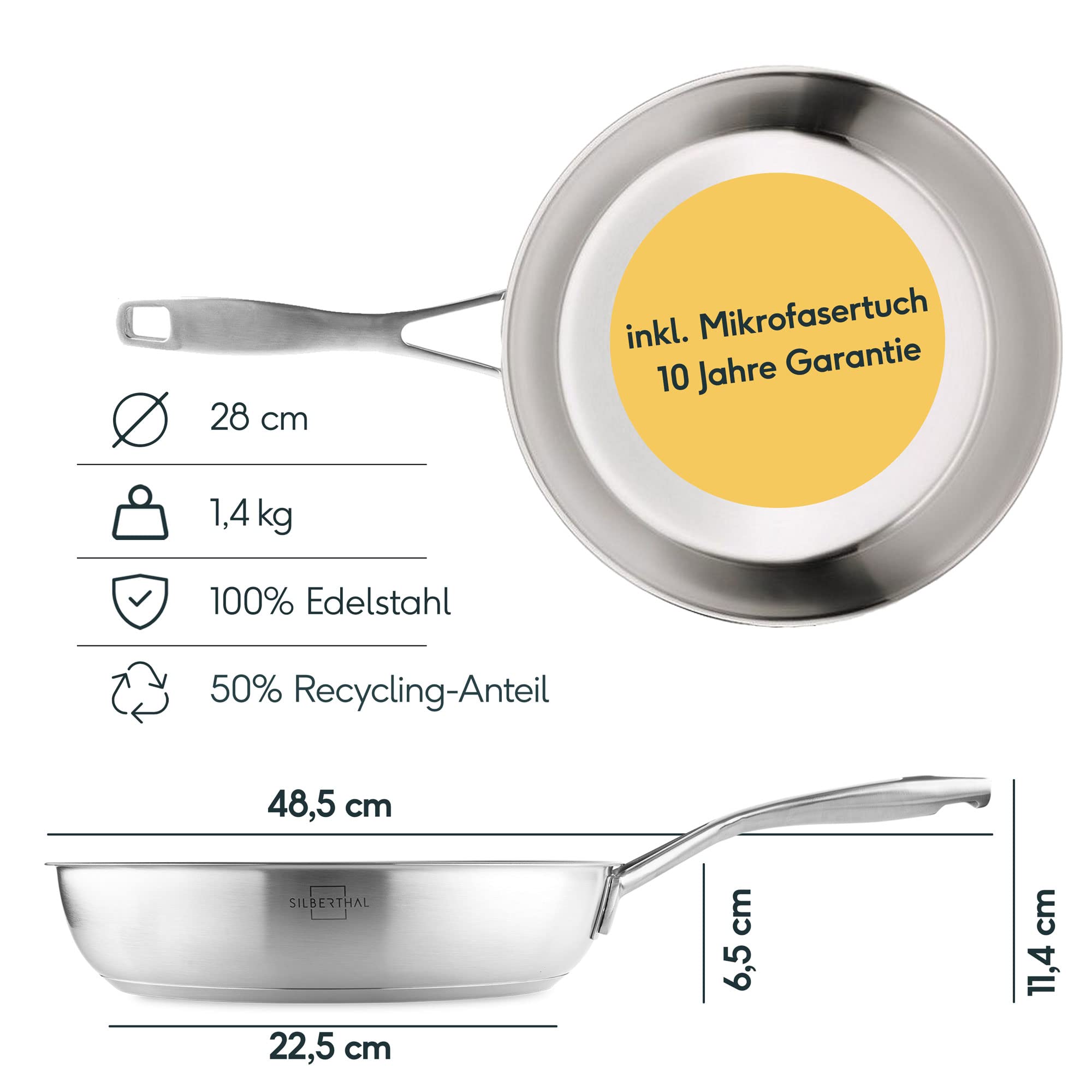Pfanne Unbeschichtet Edelstahl Silber Ø 28 cm