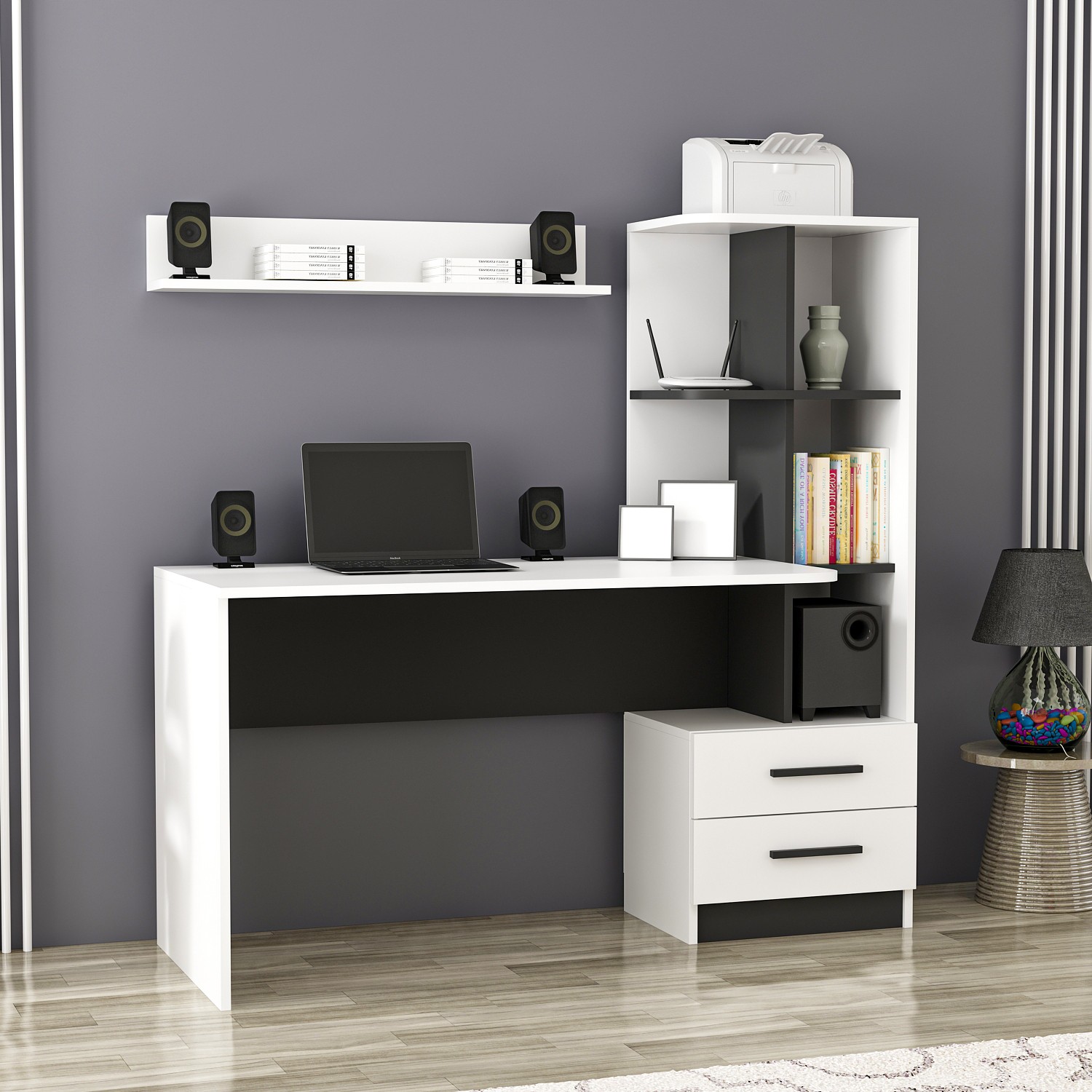 Alaska Desk Wood Veneer White Black