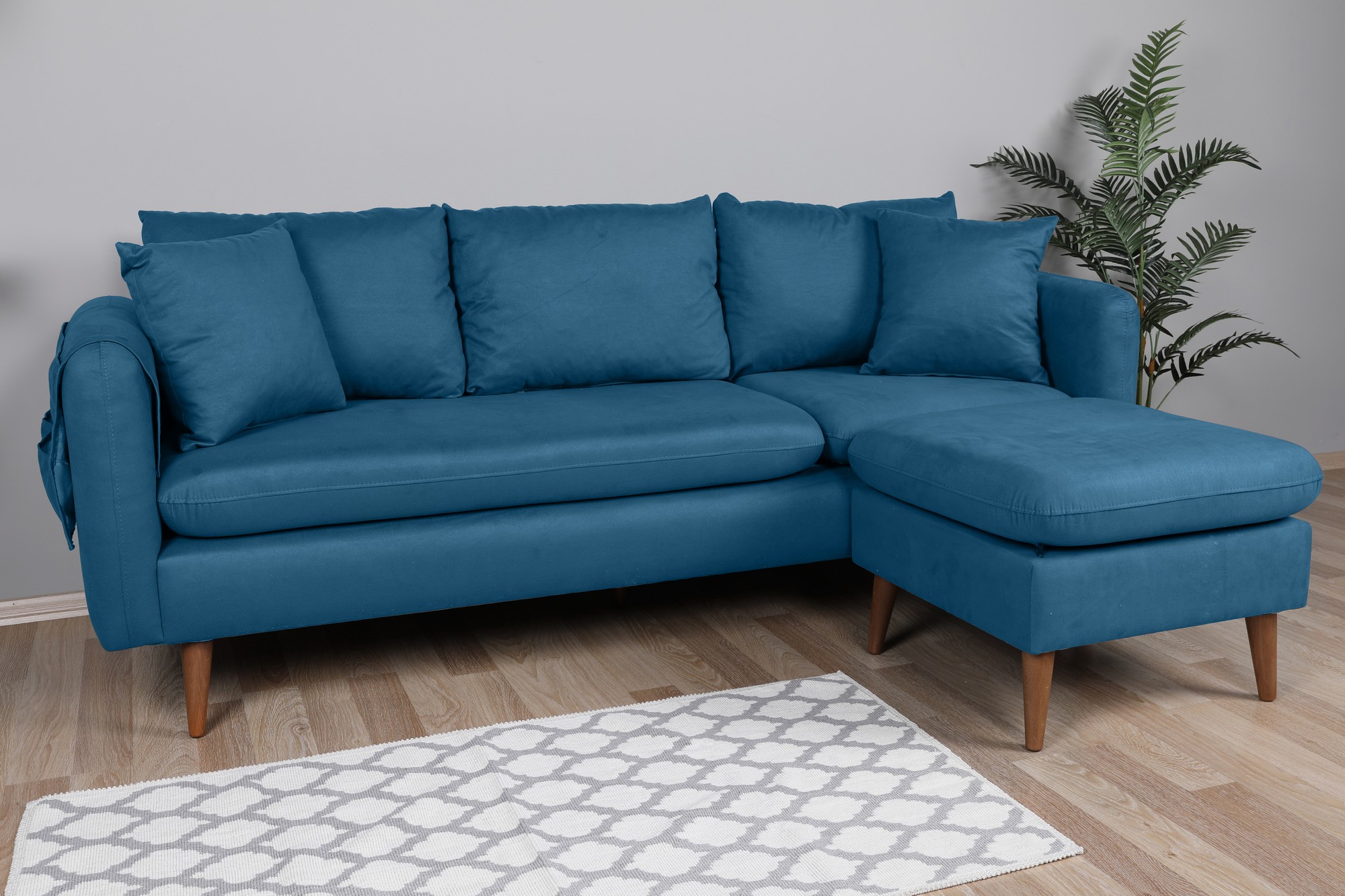 Sofia Corner Ecksofa Rechts Holz Dunkelblau