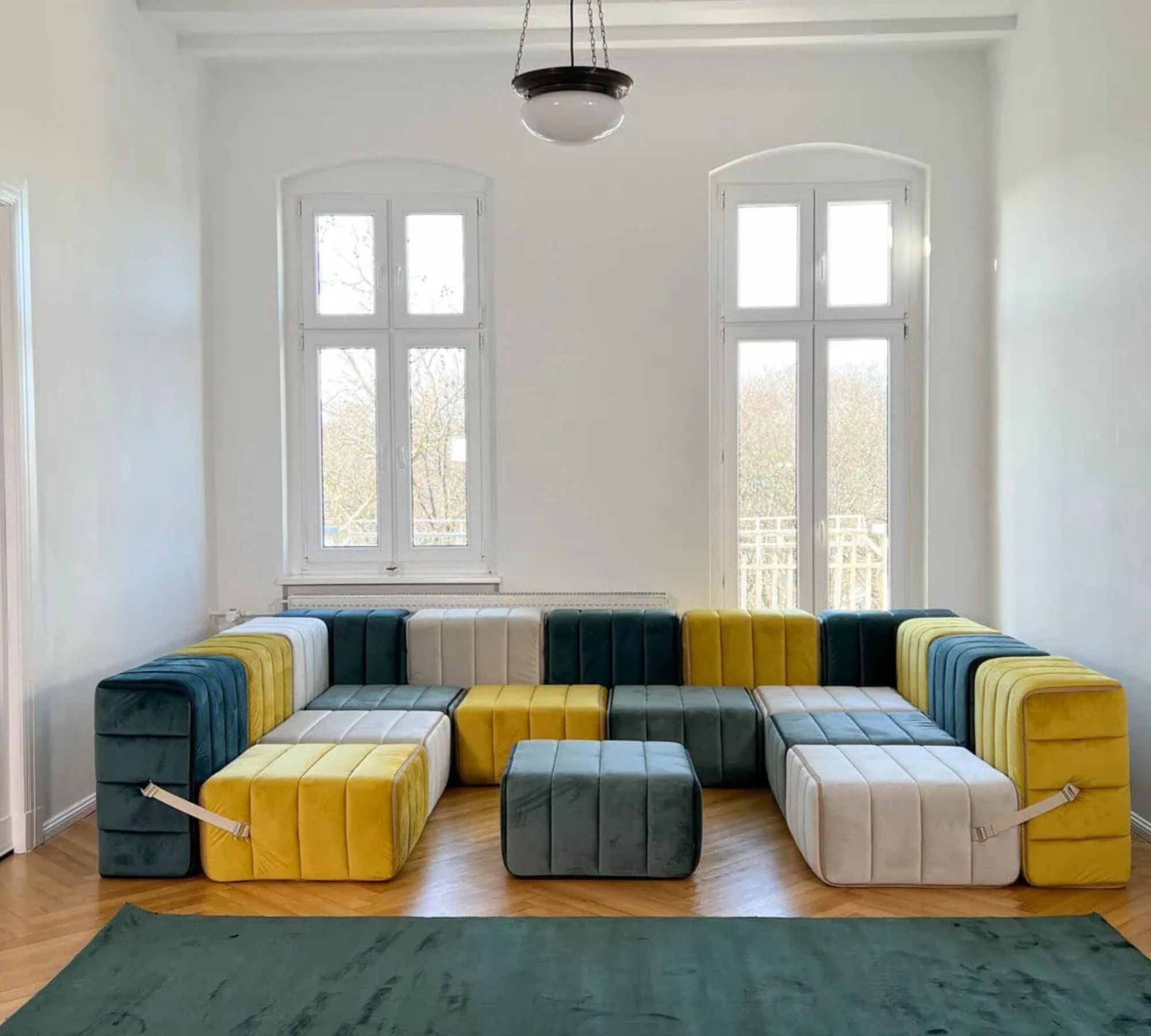 2-seater Modular Sofa System Curt Set of 4 Green