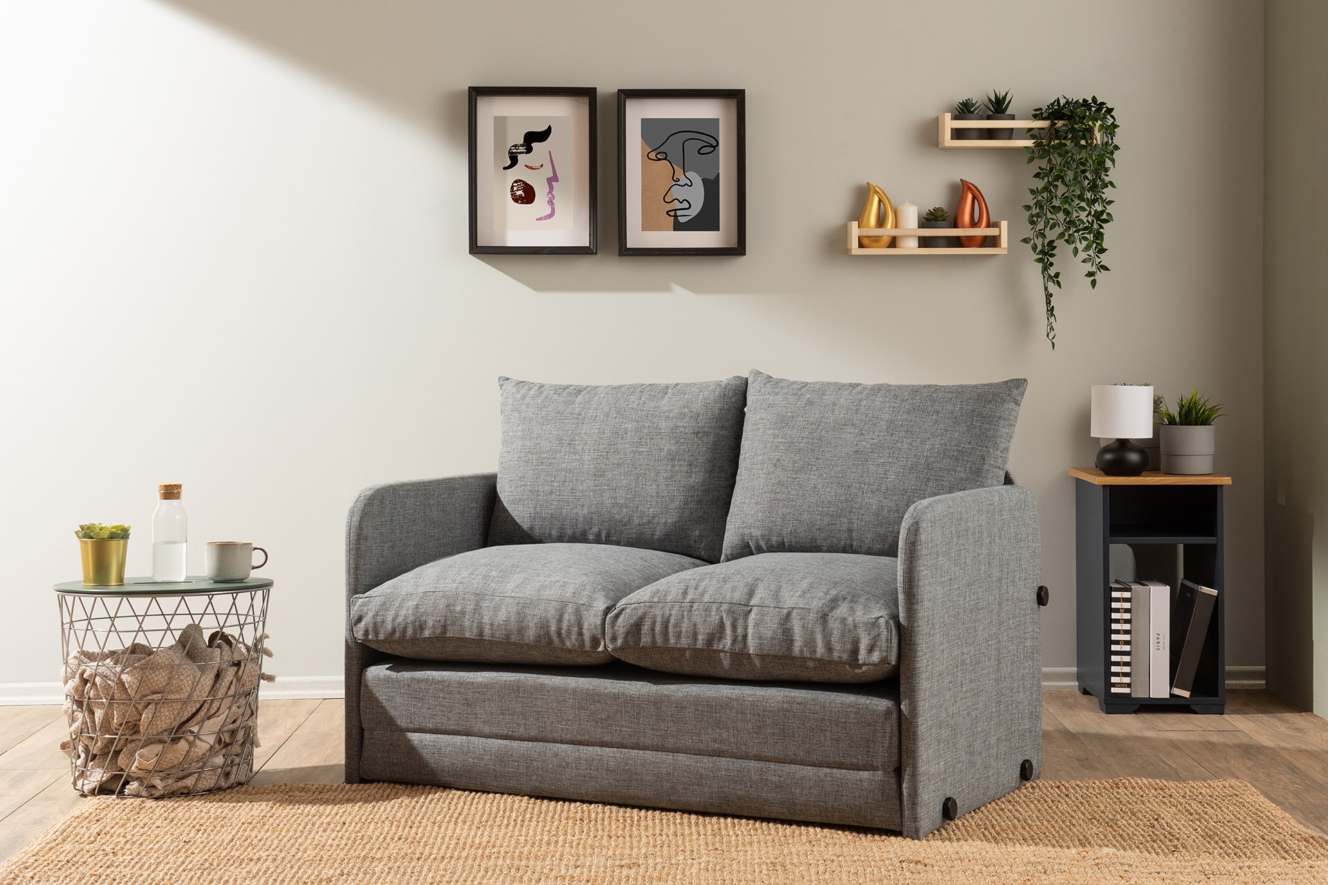 Saga Sofa Bed 2-Seater Light Grey