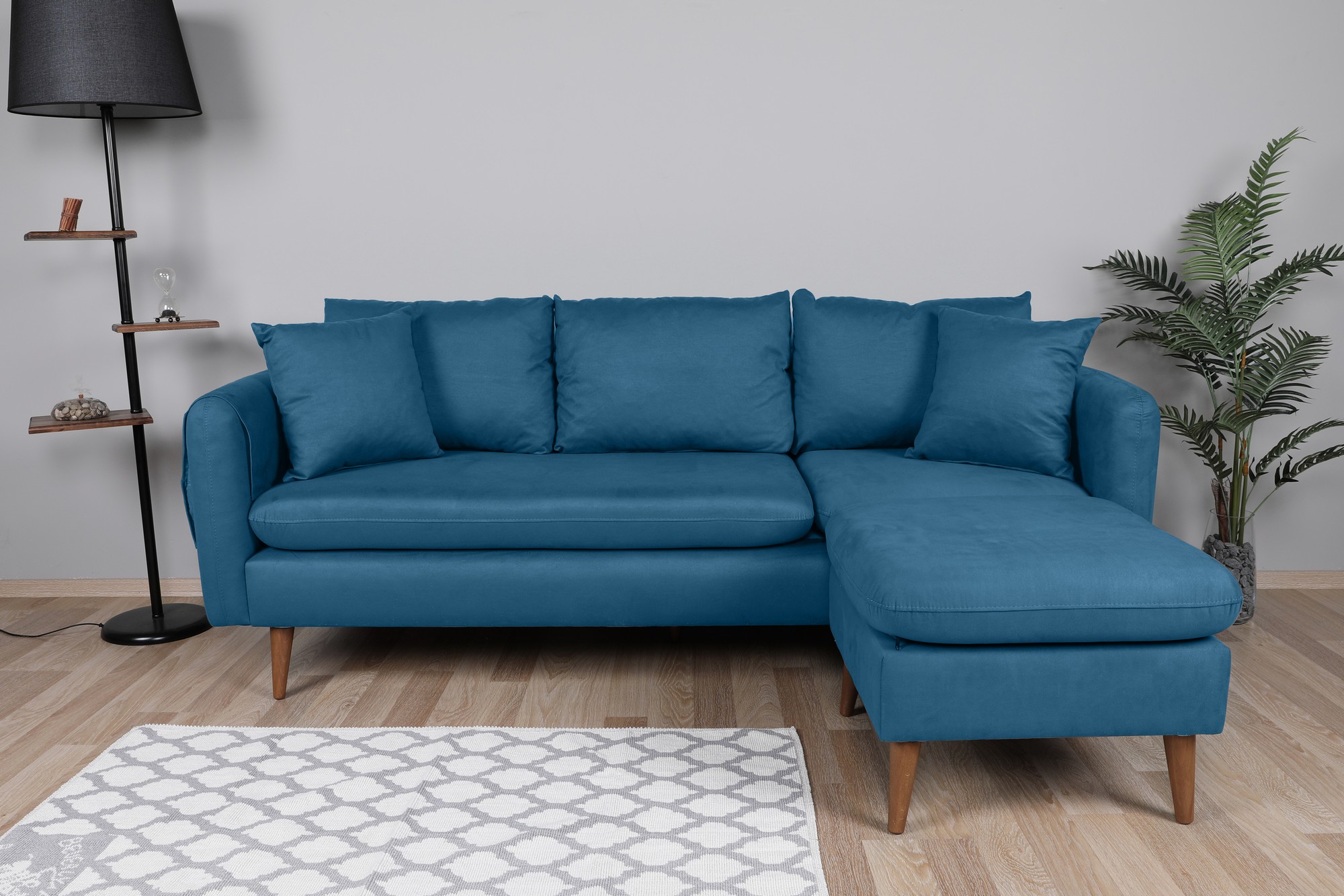 Sofia Corner Ecksofa Rechts Holz Dunkelblau