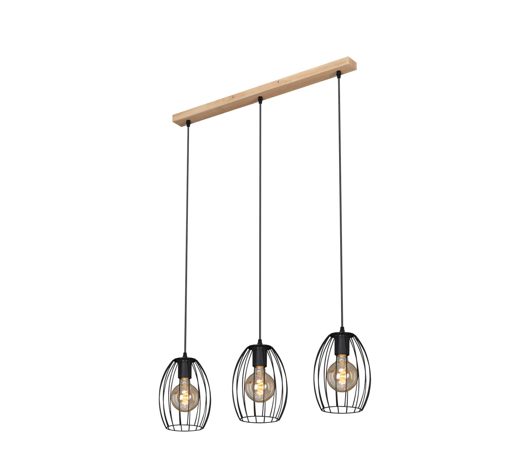 Pendant lamp 3-flame Rubber tree wood Metal