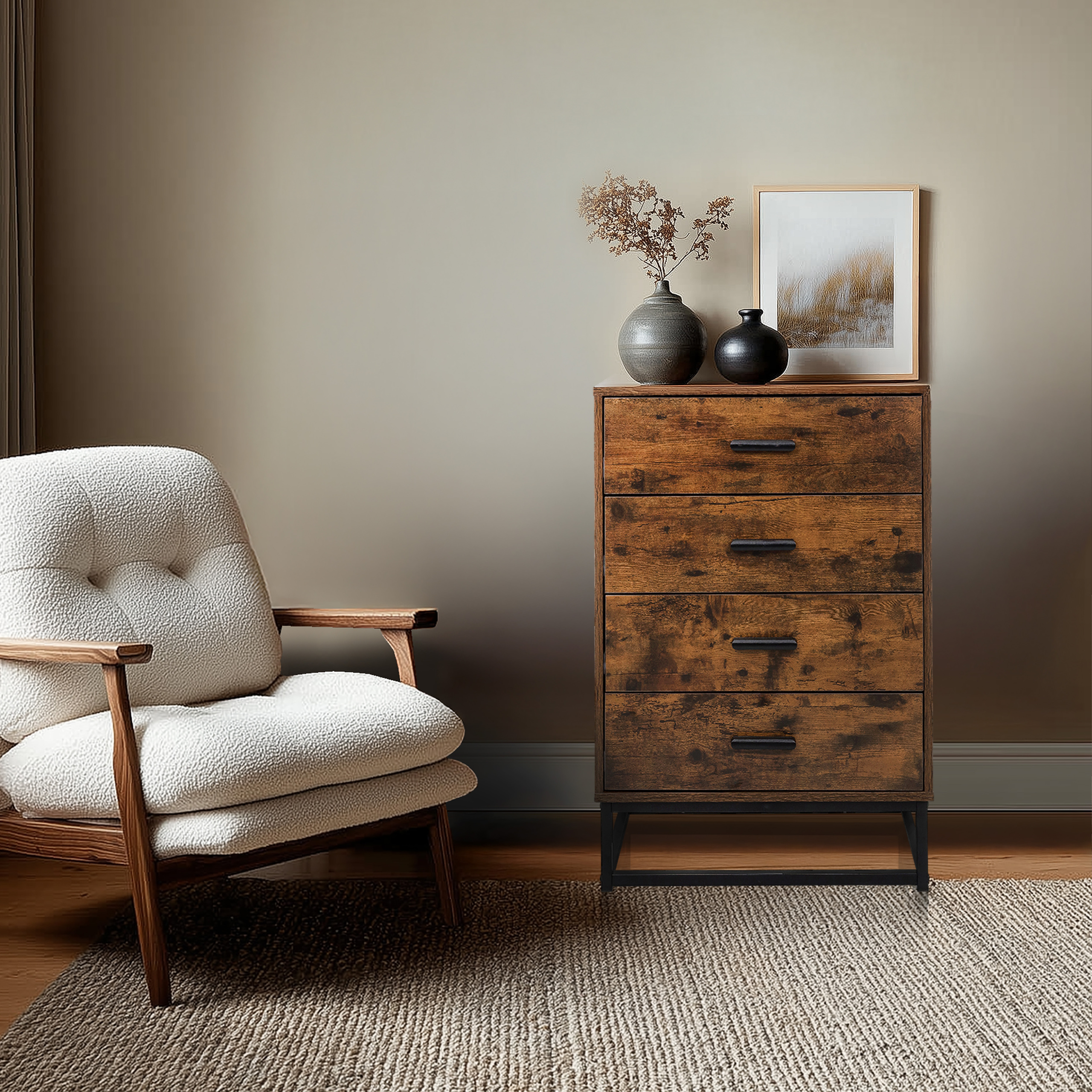 VINSTRA Kommode mit 4 Schubladen Braun