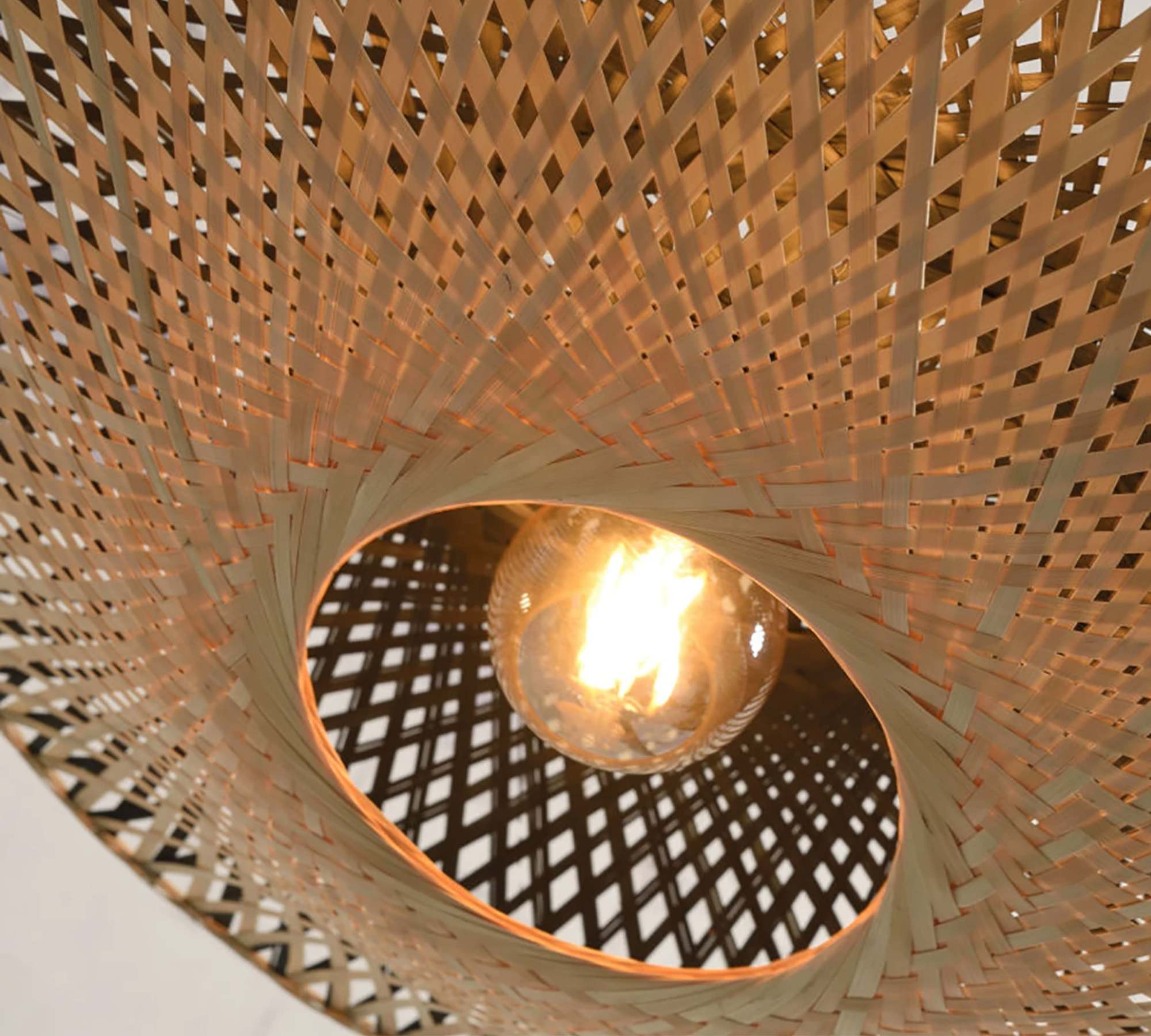 Große Wandleuchte 1-flammig Bambusholz 87cm Durchmesser