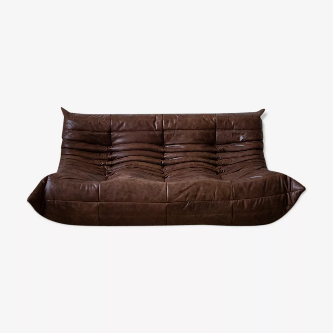 Togo Sofa 3-Sitzer Pull-Up-Leder Walnussbraun