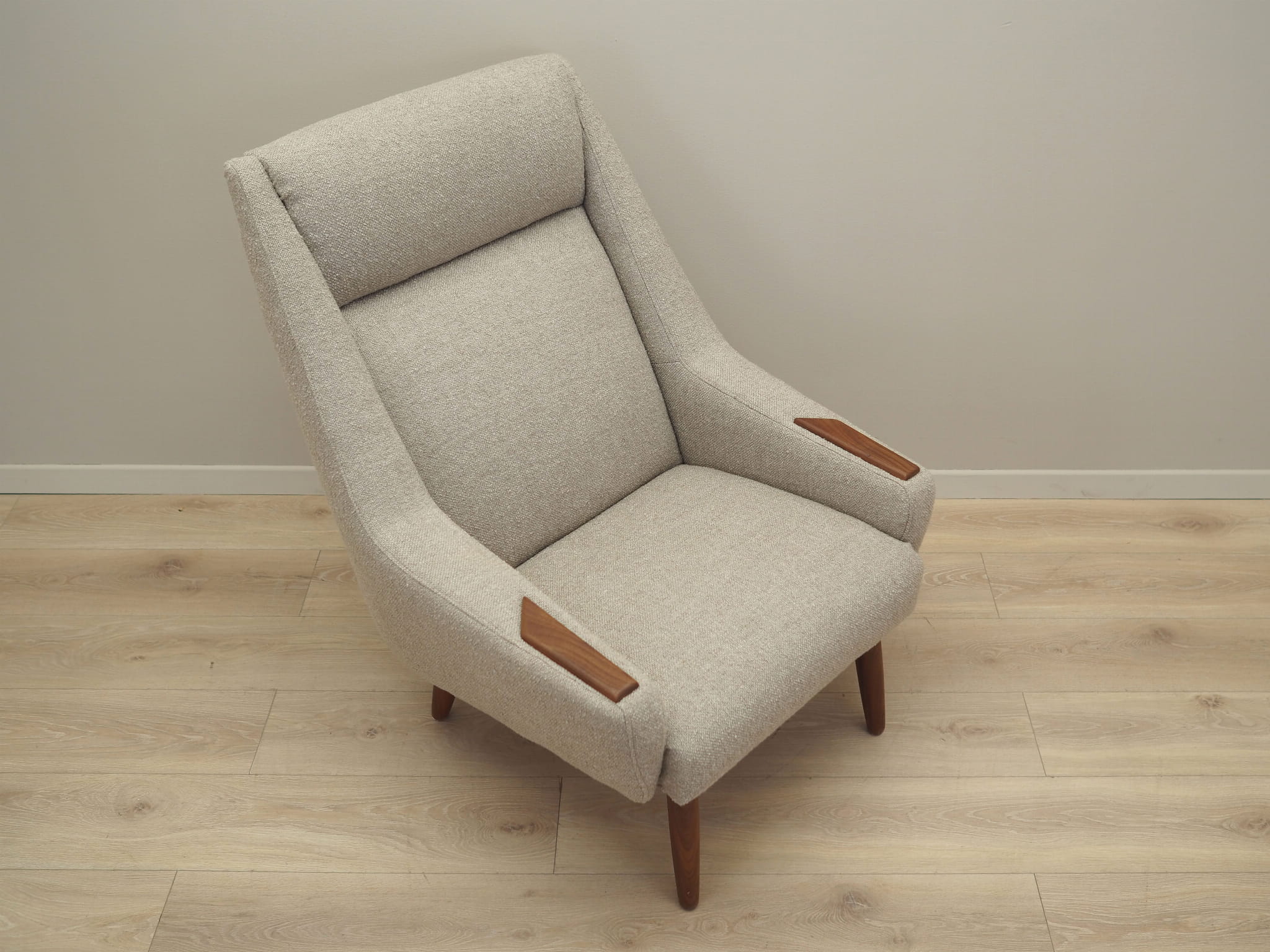 Vintage Sessel Teakholz Textil Beige 1960er Jahre