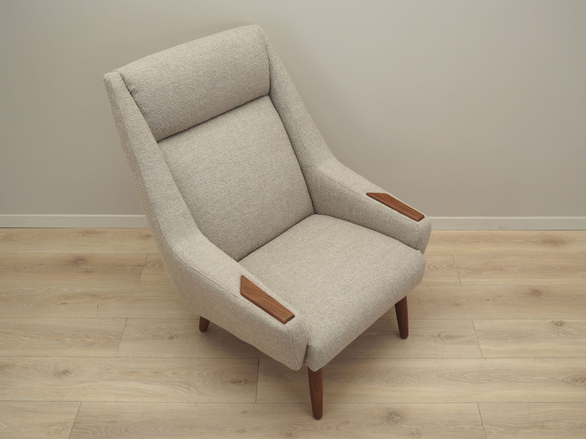 Vintage armchair Teak wood Textile Beige 1960s