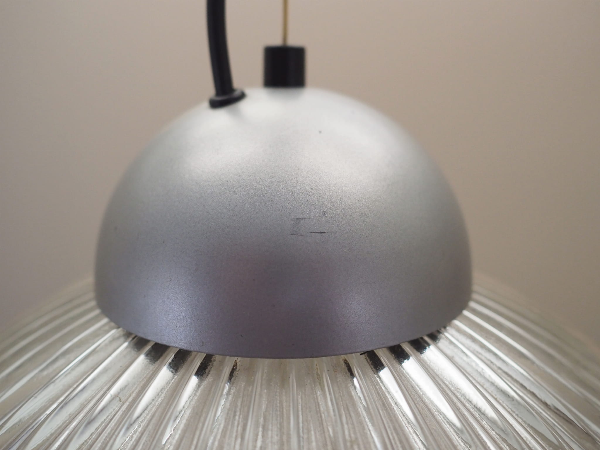 Vintage pendant lamp glass plastic grey 1970s