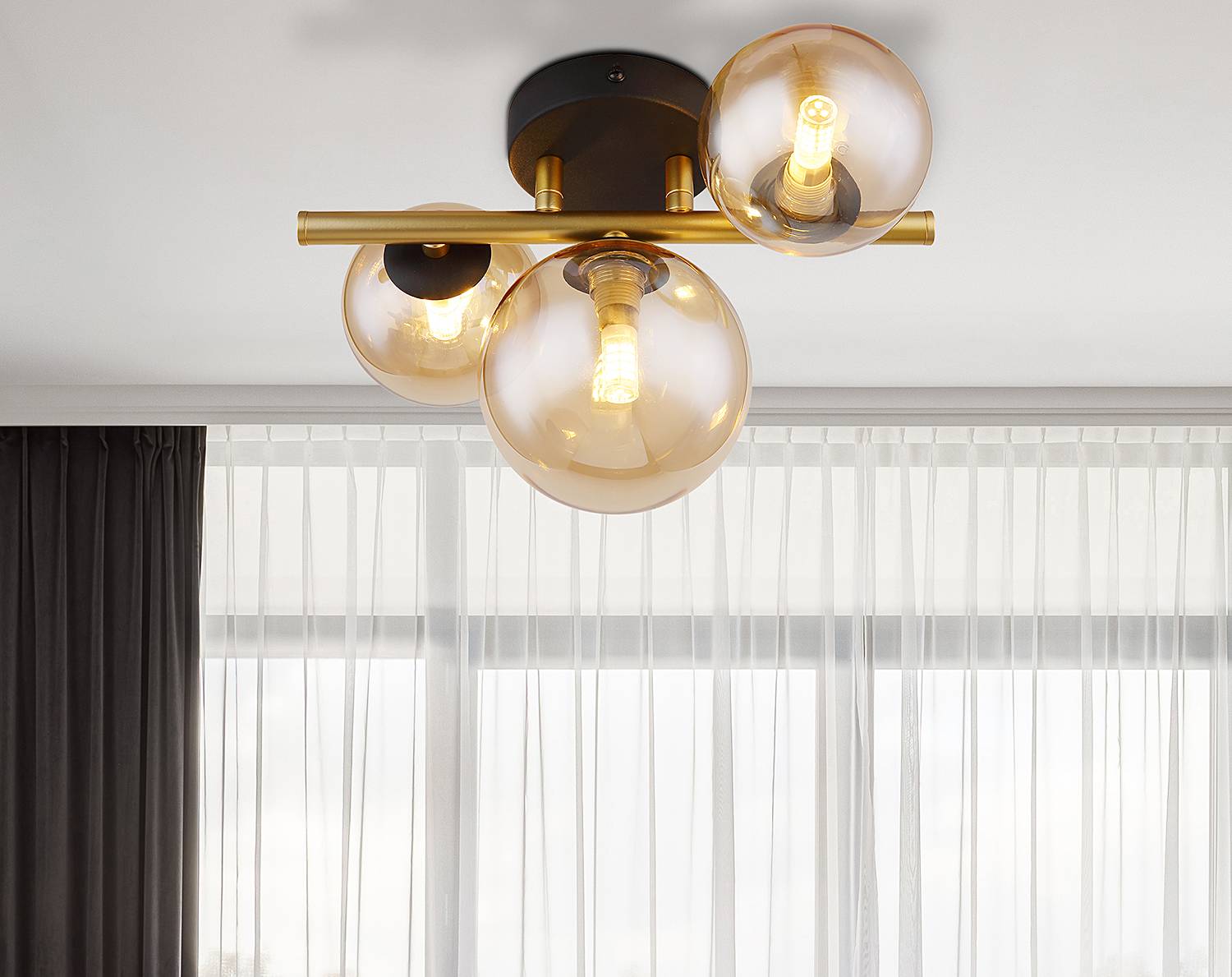 3-Flammig LED-Deckenleuchte Riha Typ B Farbglas Eisen