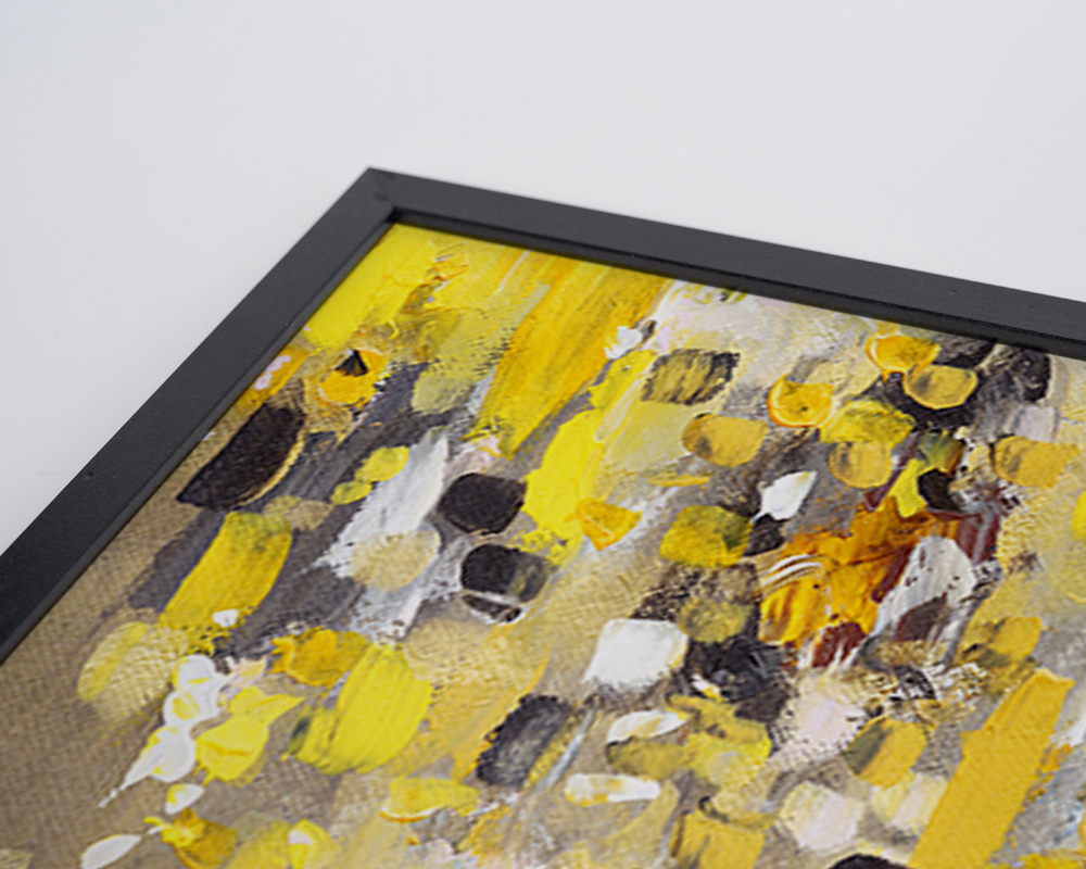 Abstract Yellow Drops Stampa d'arte con cornice multicolore