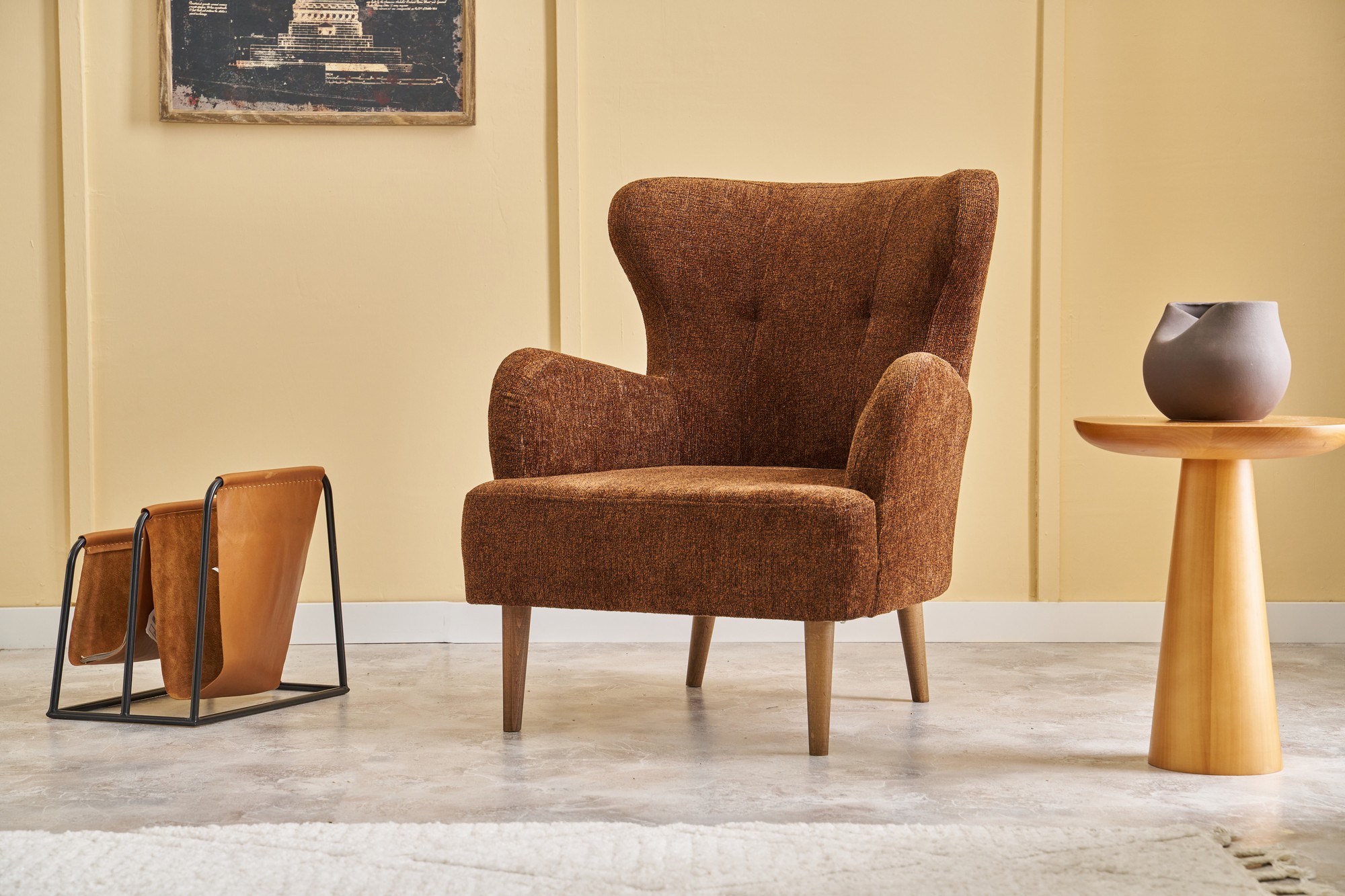 Karina Ohrensessel Chenille-Stoff Braun