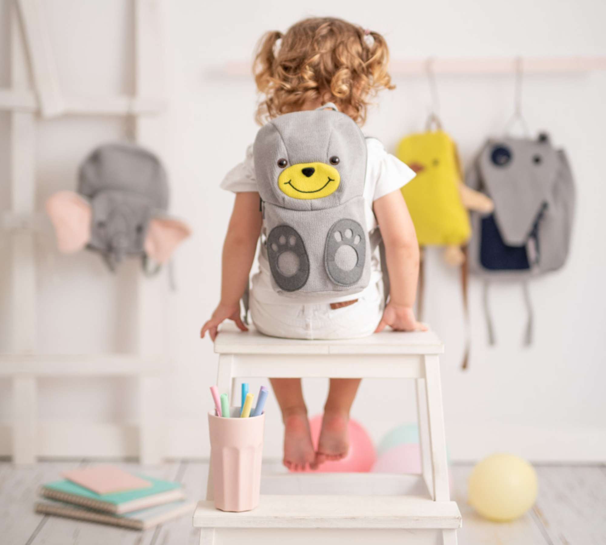Bear Backpack Cotton Grey