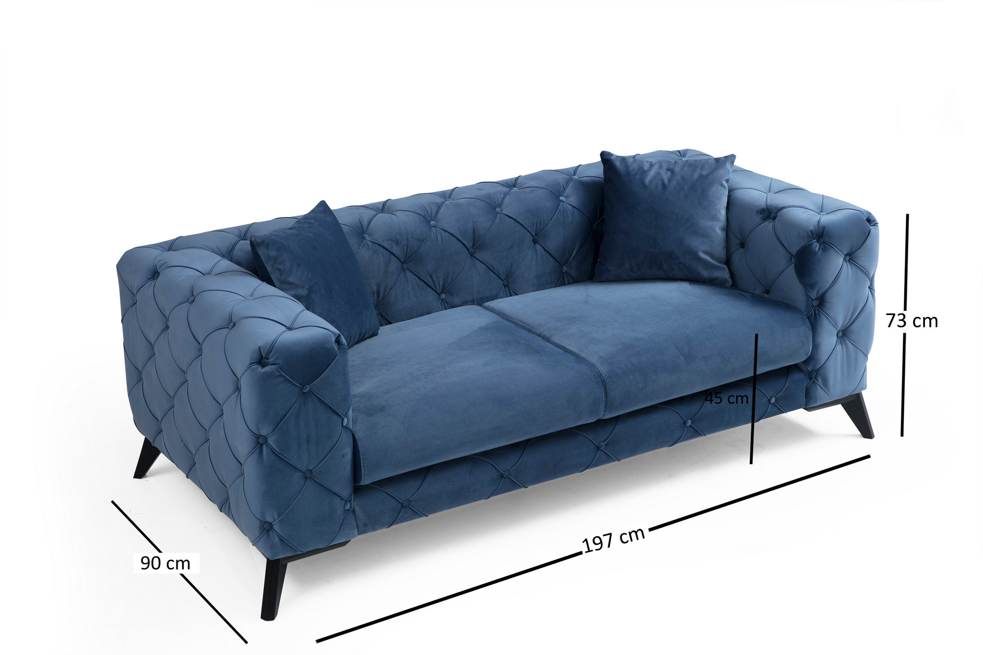 Como Sofa 2-Sitzer Blau mit schwarzen Beinen