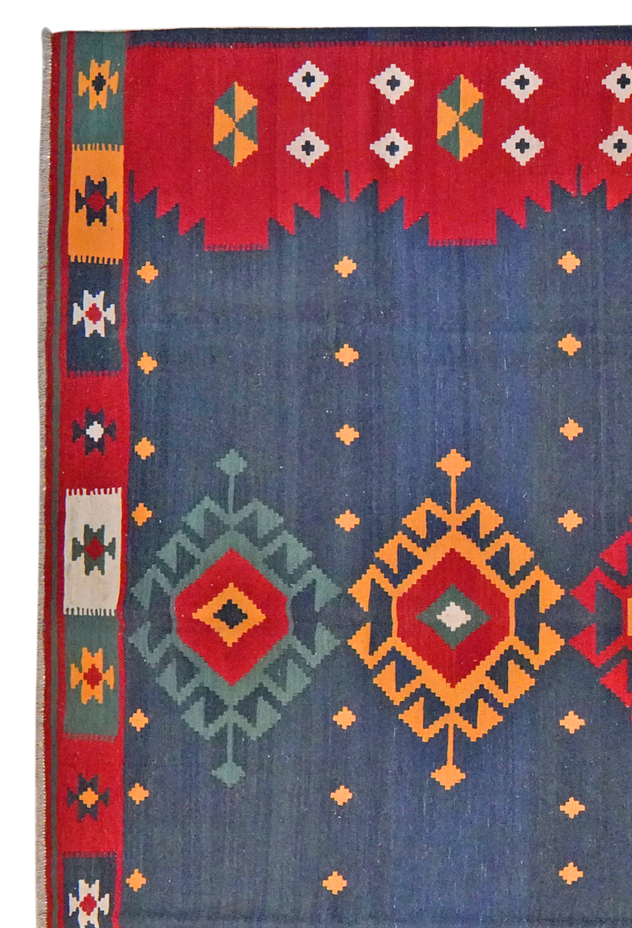 Kilim Gashgai Teppich Blau Rot