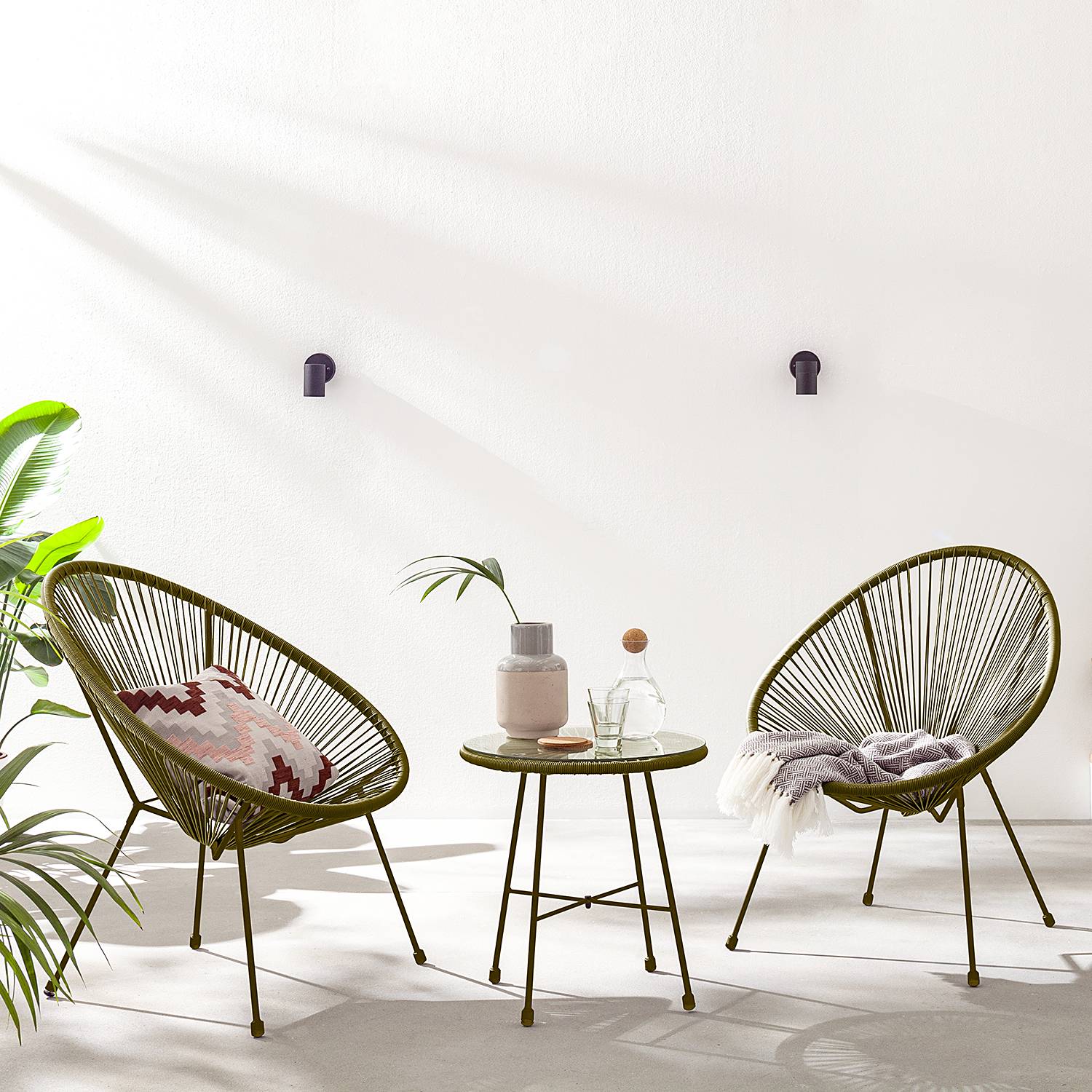Garten Lounge 2er Set Copacabana Stahl Polyrattan Olivgrün