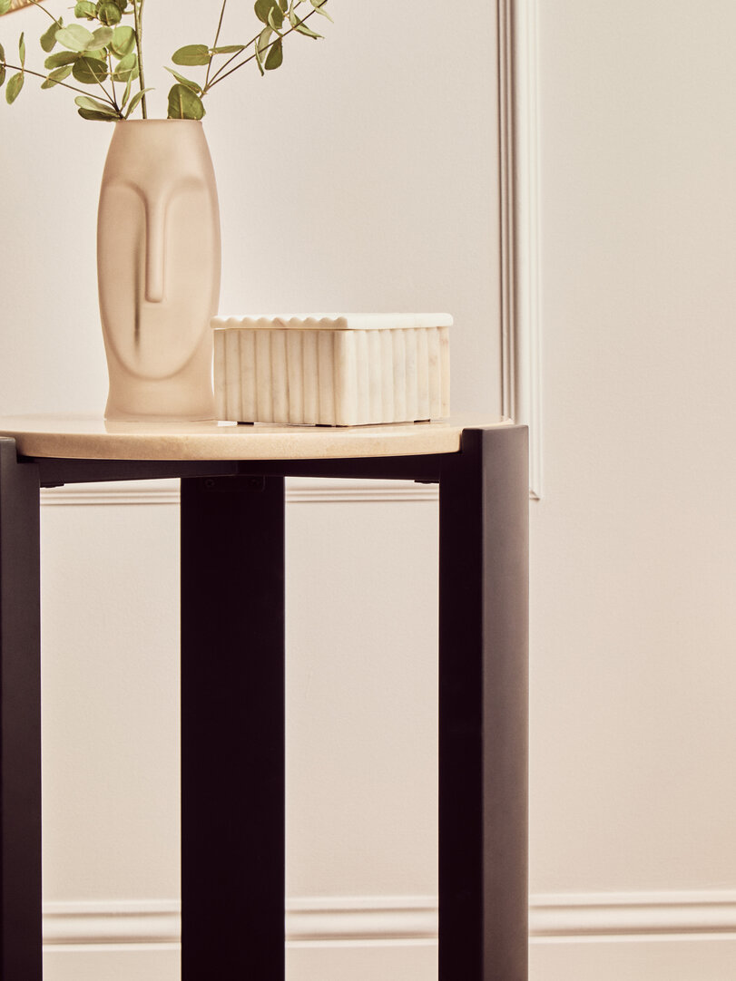 Palermo Runder Beistelltisch Marmor Creme Schwarz