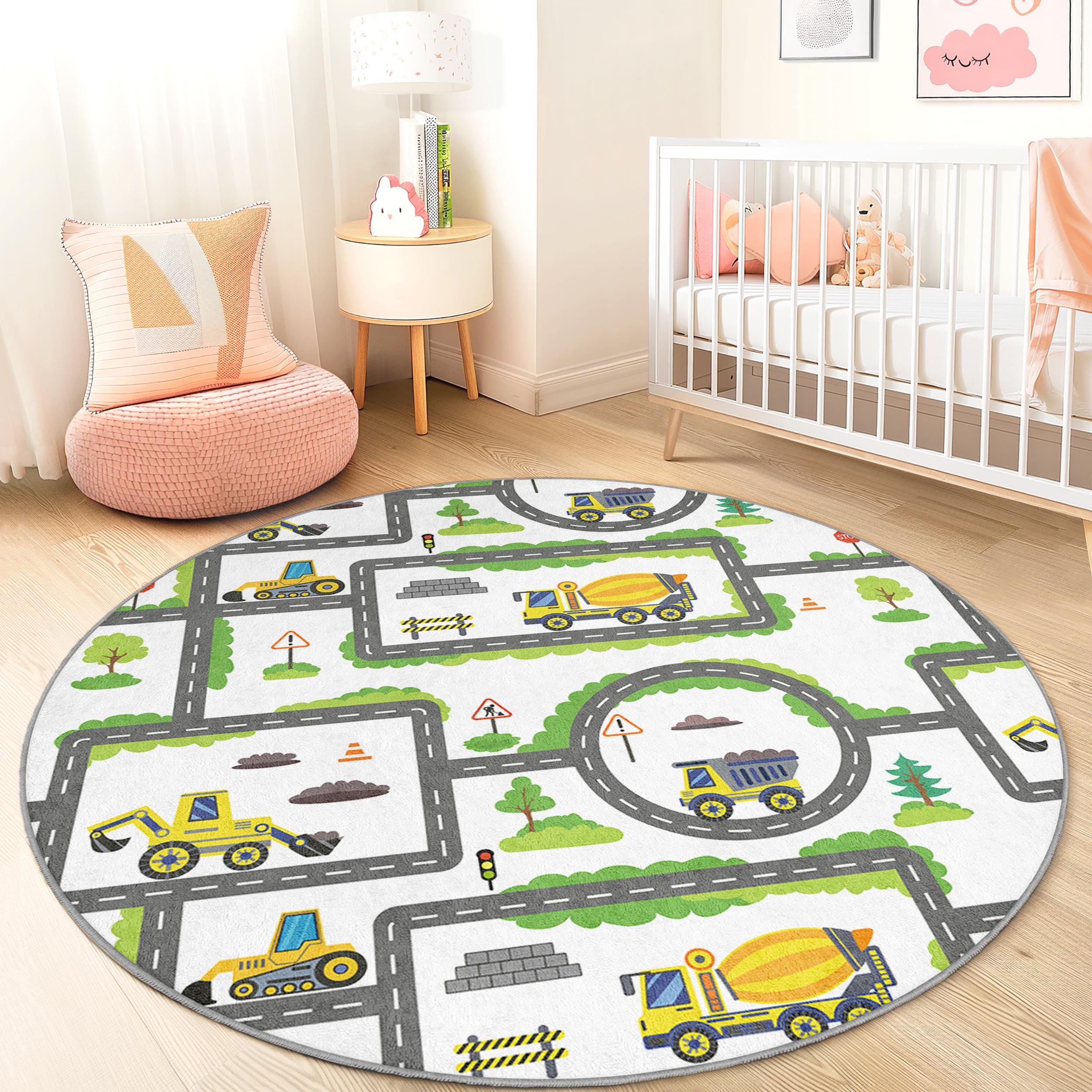 Tappeto per bambini con camion e mappa stradale multicolore ⌀180cm