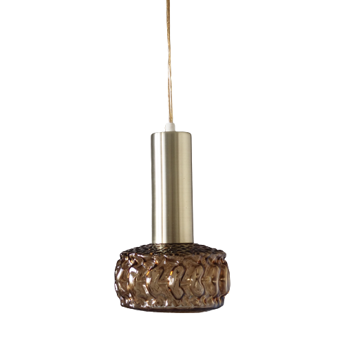 Lampada a sospensione vintage in vetro e metallo, anni '70