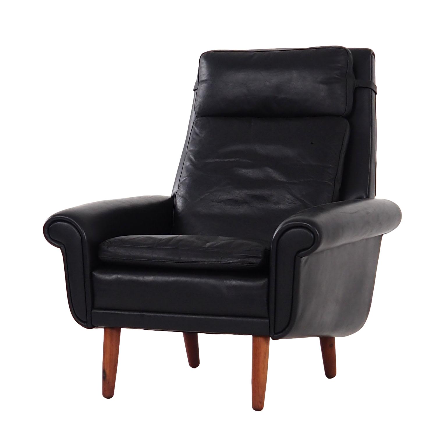Vintage armchair, natural leather, wood, black, 1970s