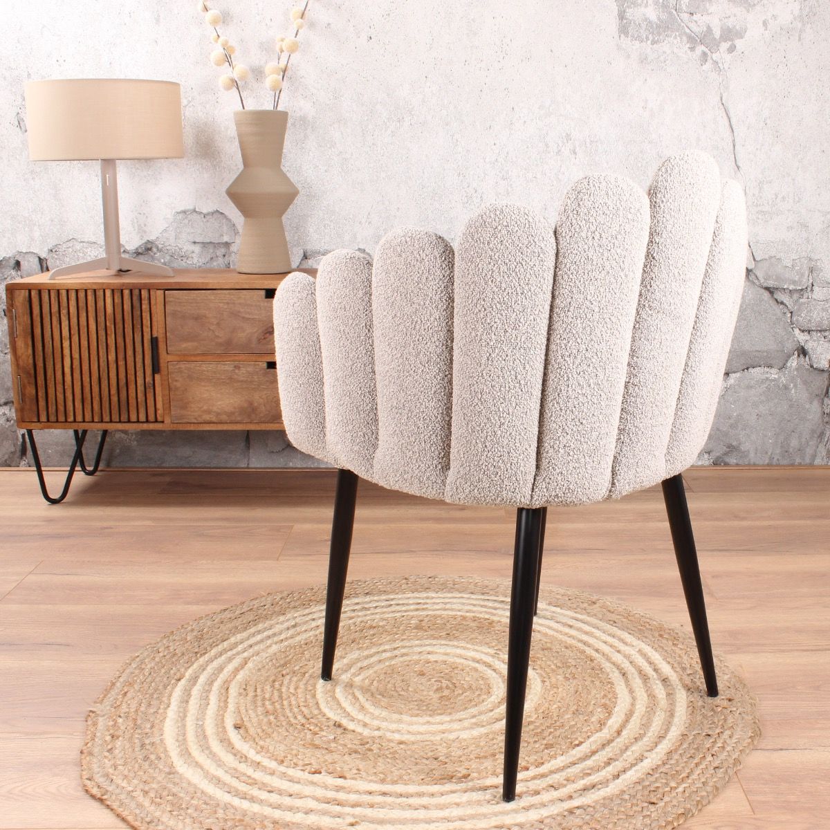 Flower Esszimmerstuhl Bouclé Beige