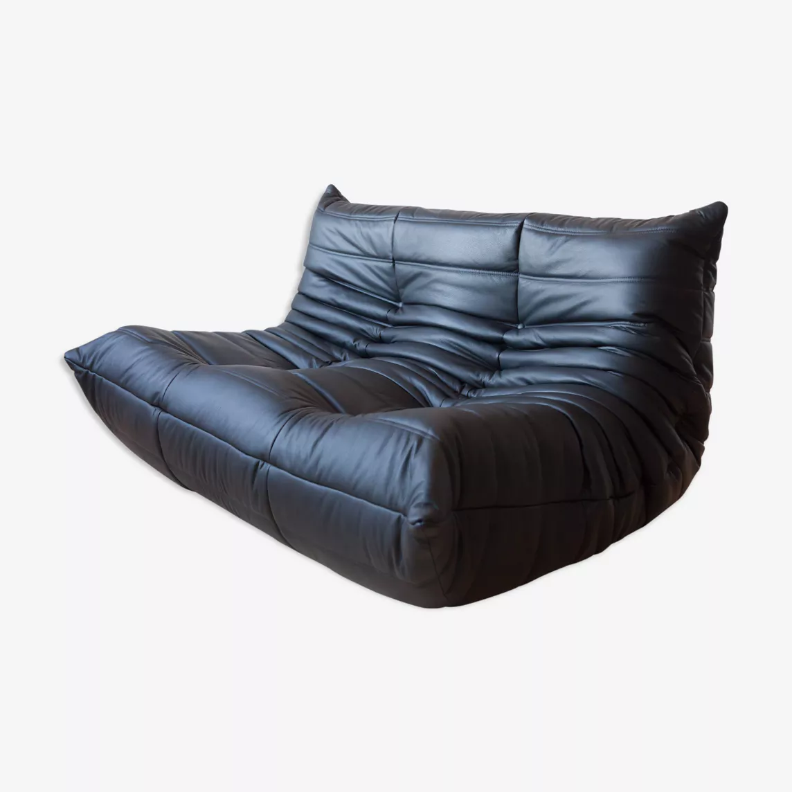 Togo Sofa 2-Sitzer Madras-Leder Schwarz