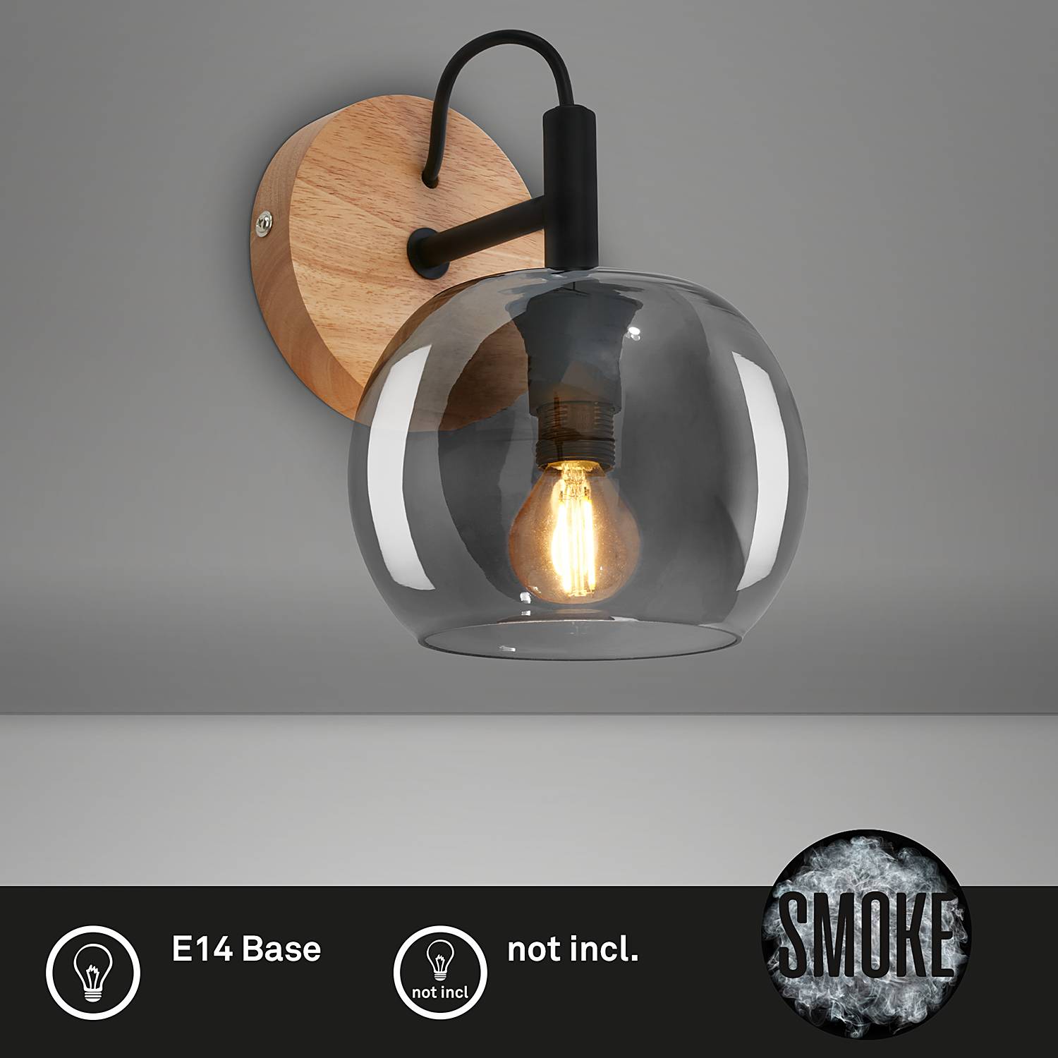 Jiroma Wandleuchte Aluminium Rauchglas