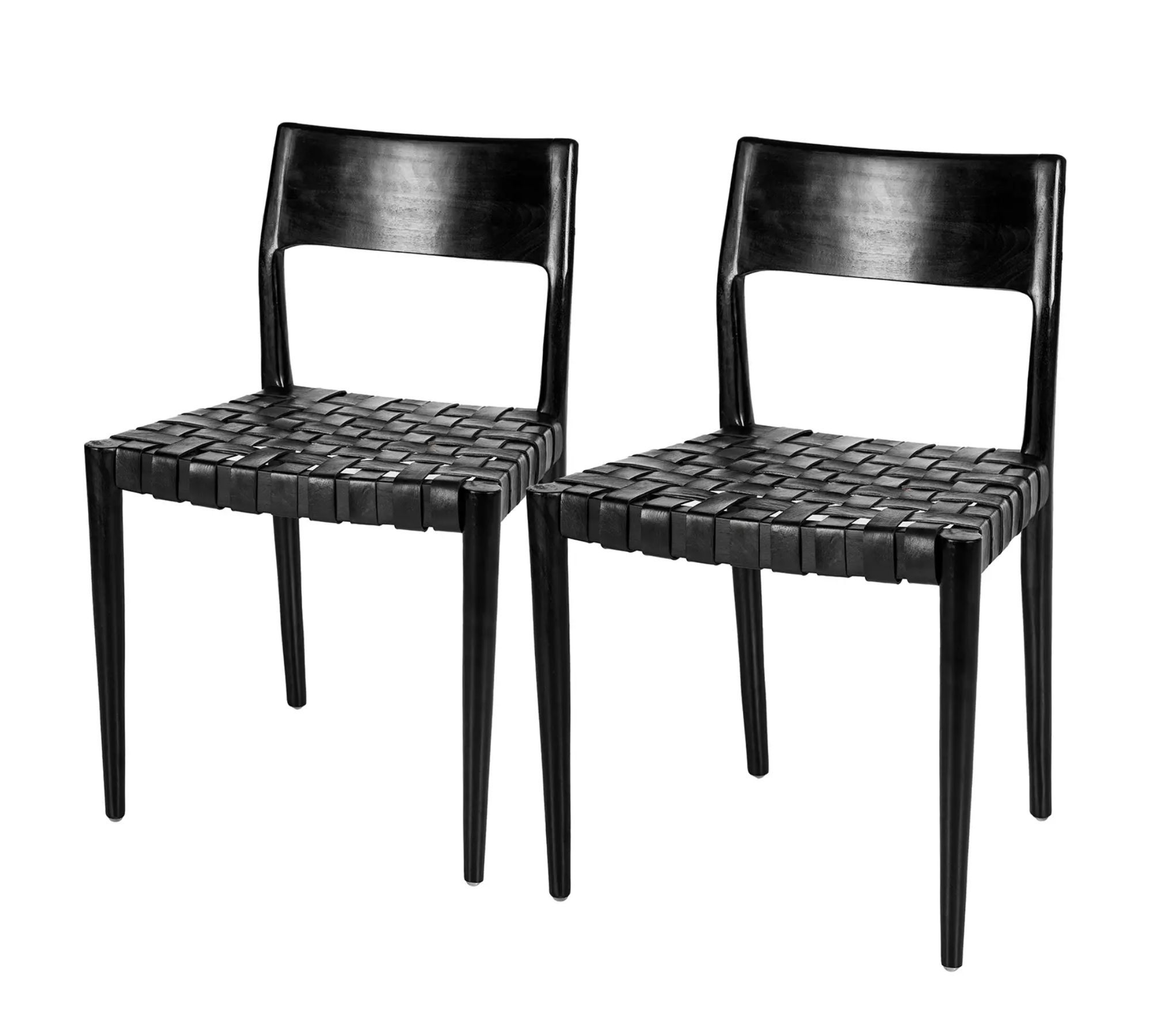 2x Bourbourg Esszimmerstuhl Teakholz Leder Schwarz