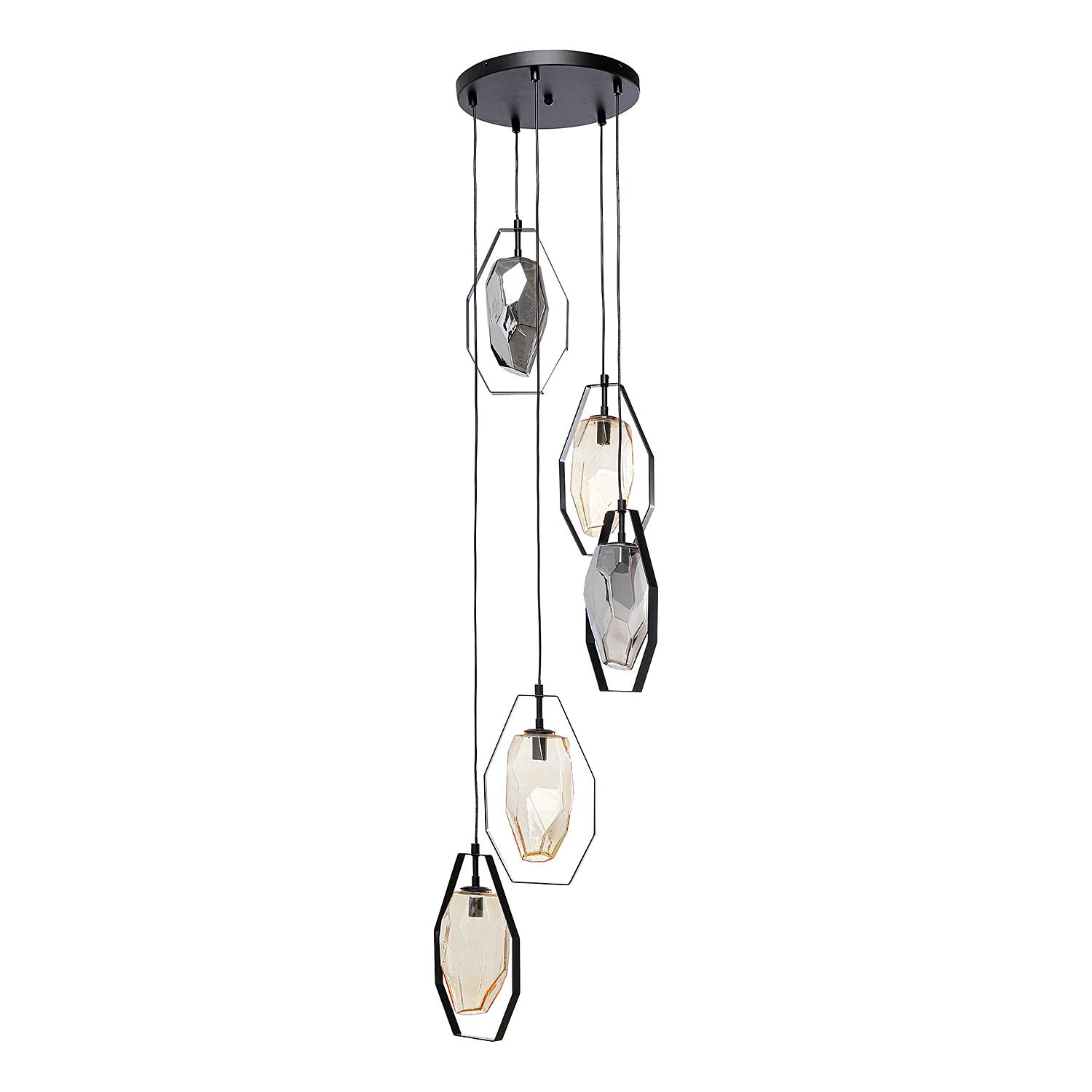 Lampada a sospensione Diamond Fever acciaio / vetro nero a 5 luci