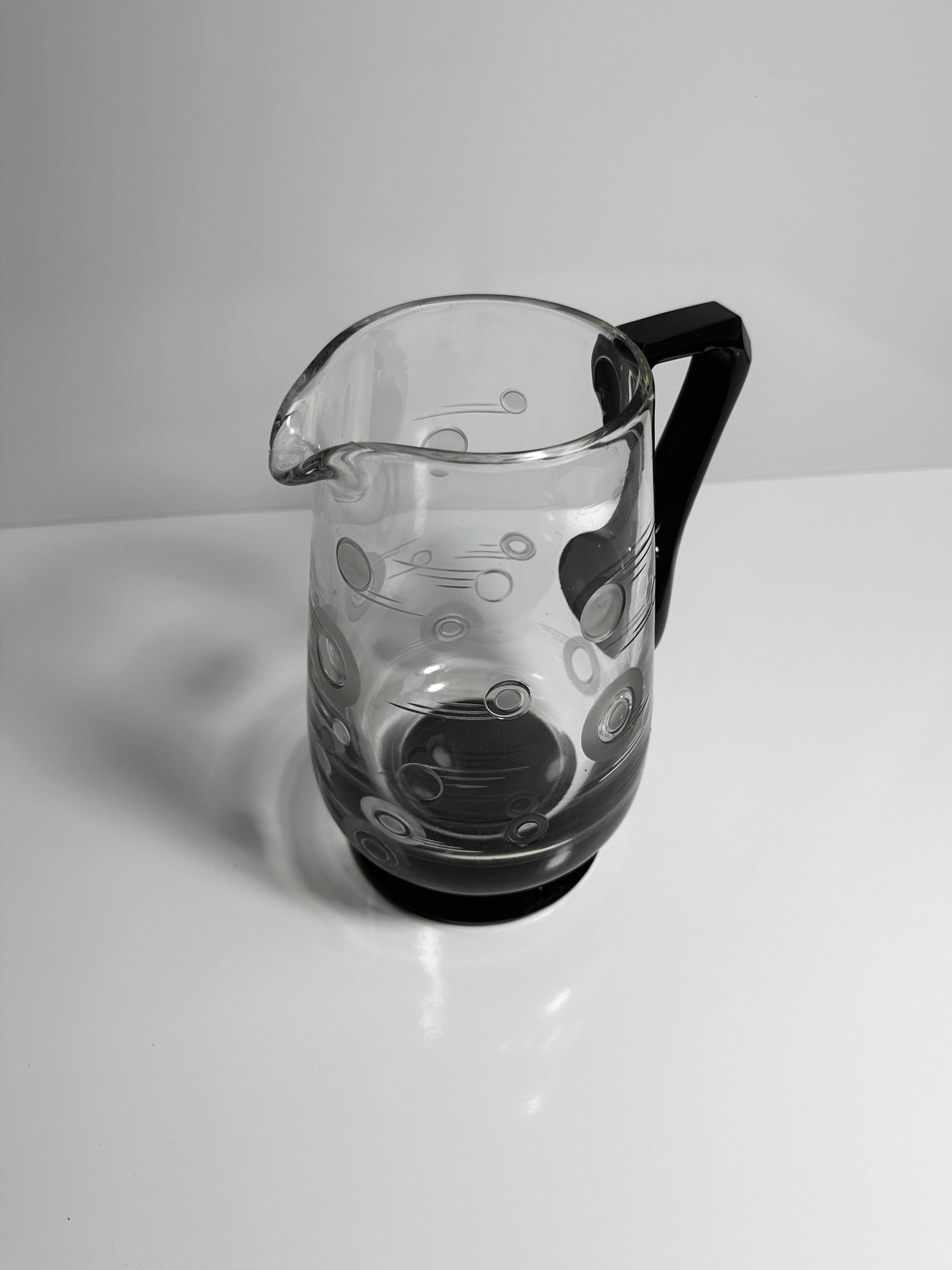 Art Deco Karaffe Frankreich 1930er Schwarzes Glas