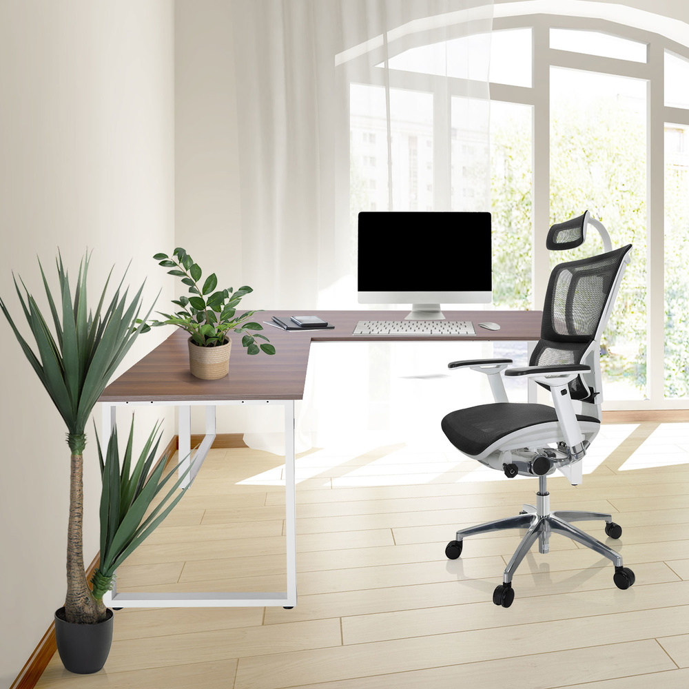 WORKSPACE XL I Eckschreibtisch Holz Grau