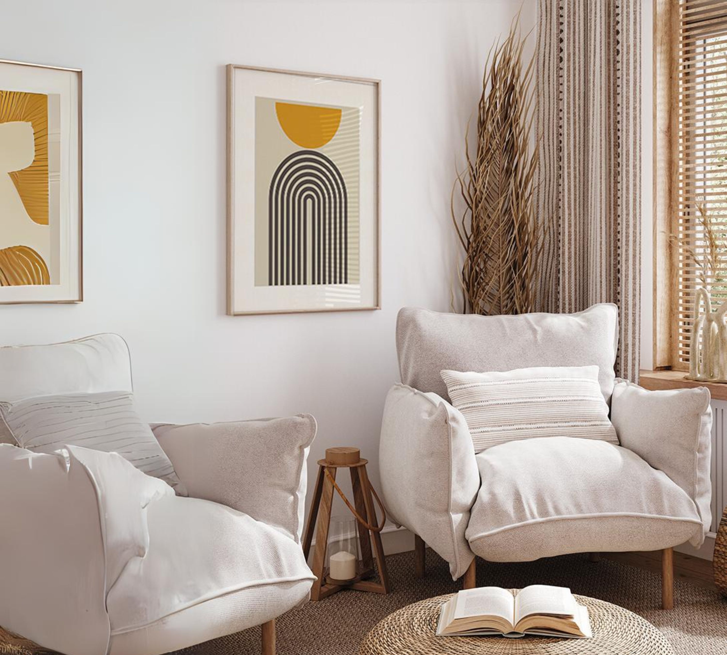 Stampa d'arte Mid Century Modern con cornice multicolore