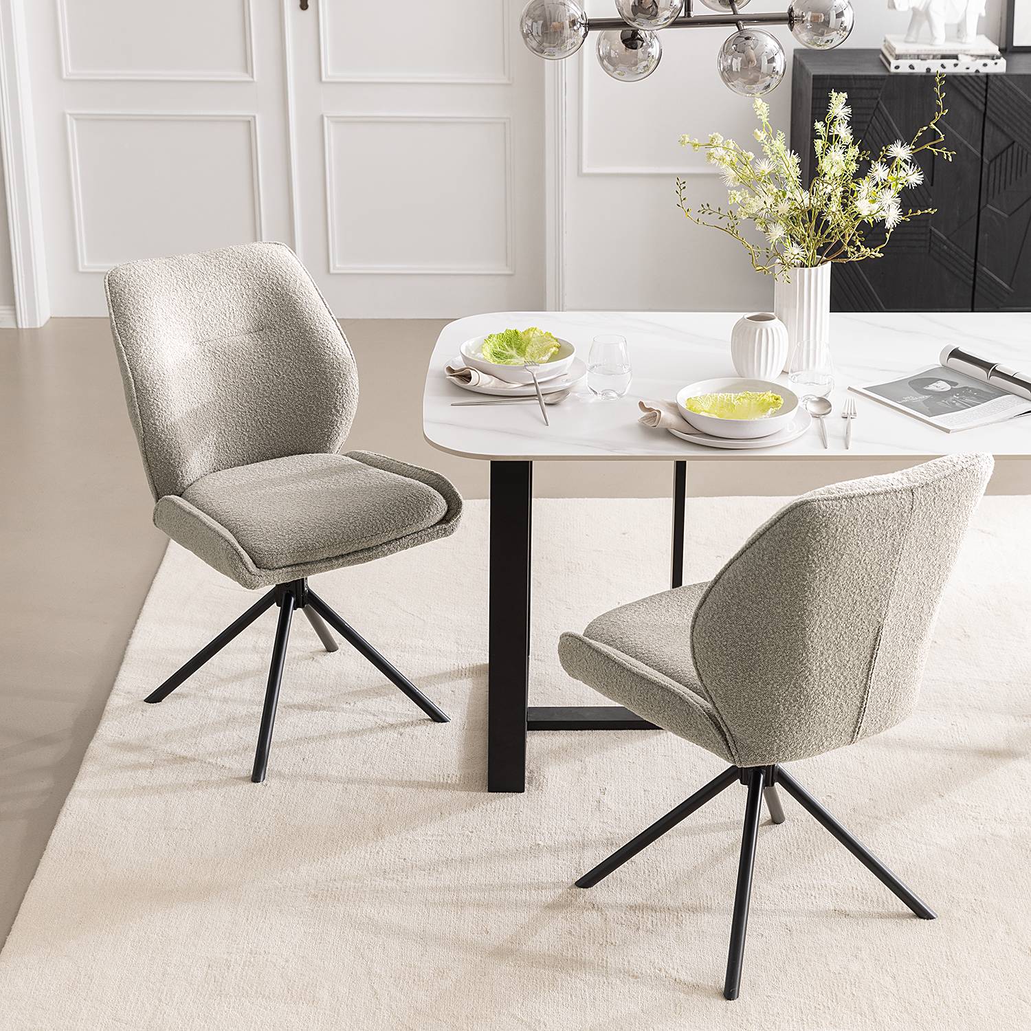 Mollvika Dining Chair Set of 2 Grey Bouclé 