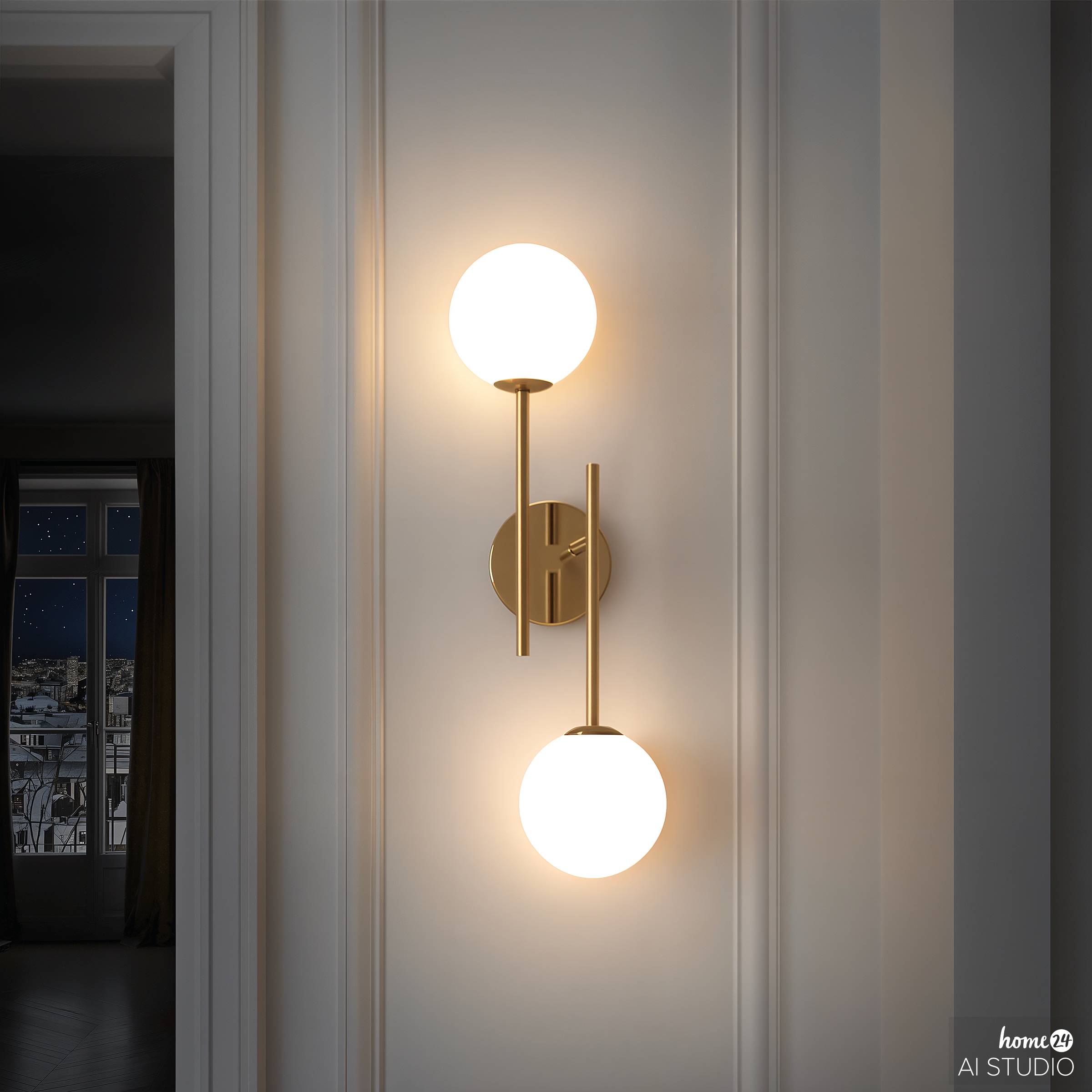 2-Burner Rigi Battery-Powered Wall Light White Gold