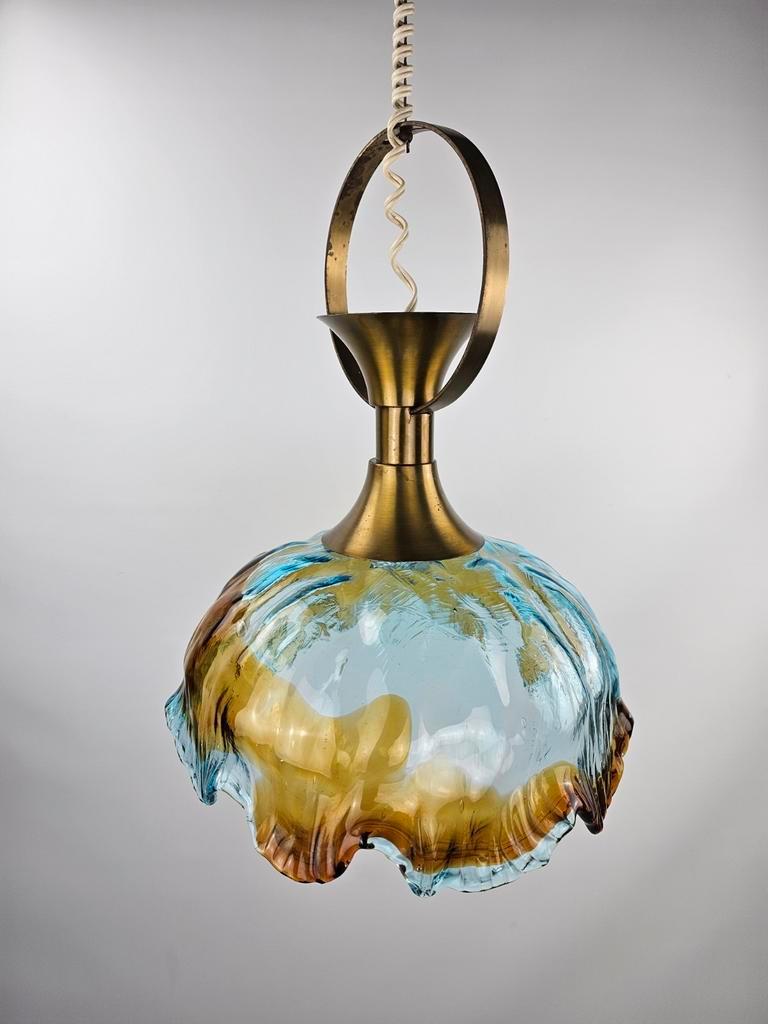 Vintage Pendelleuchte Muranoglas Messing Mehrfarbig