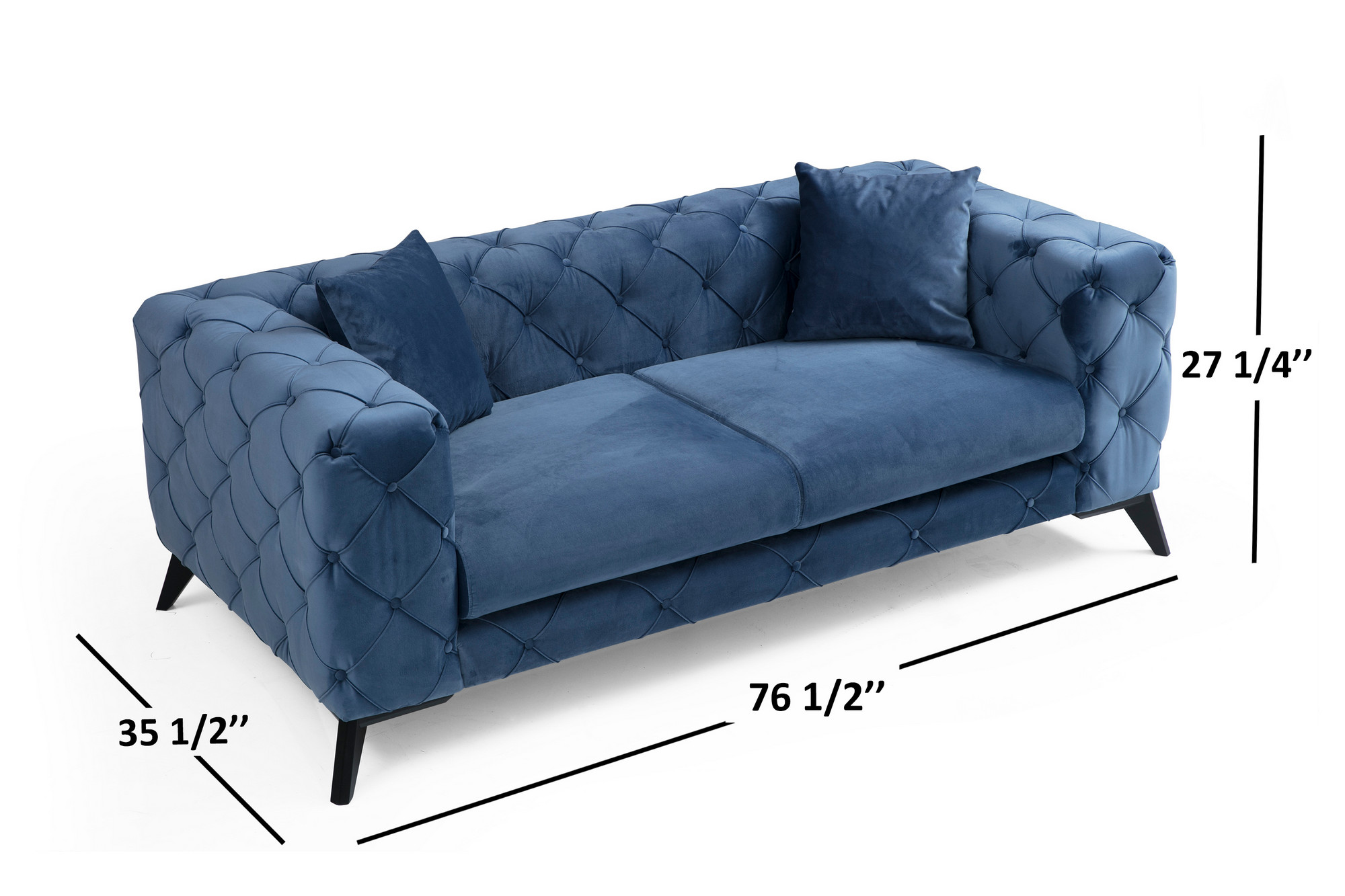 Como Sofa 2-Sitzer Blau mit schwarzen Beinen