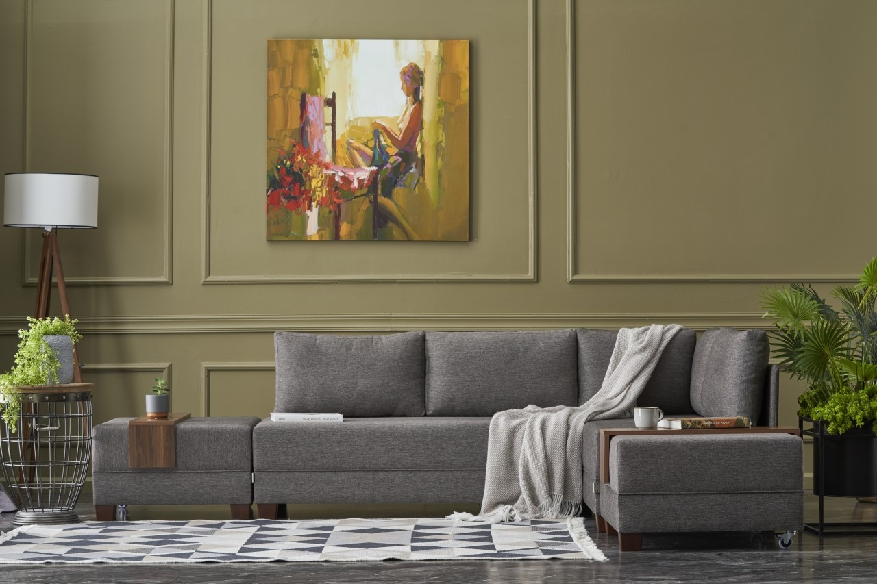 Fly Divano angolare destro con 2 pouf marrone