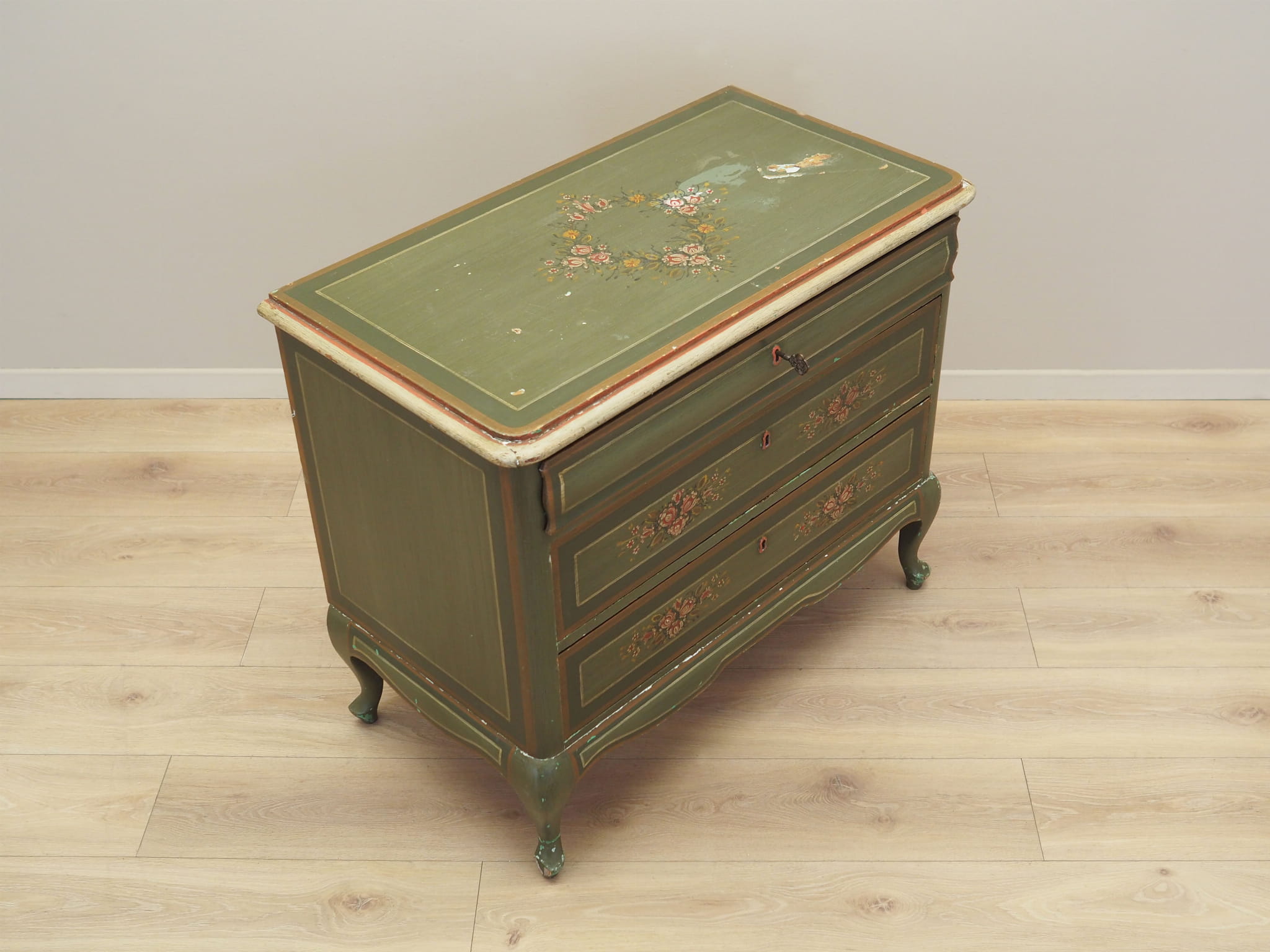 Vintage Kommode Kiefernholz Grün 1950er Jahre