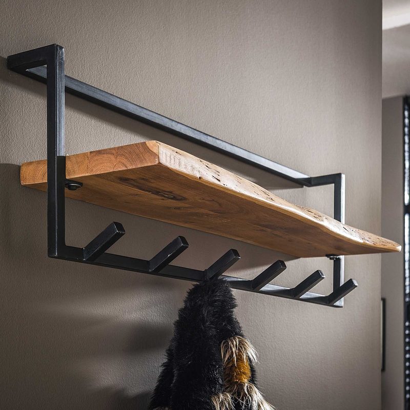 Garderobenleiste mit 6 Haken Holz Metall Schwarz