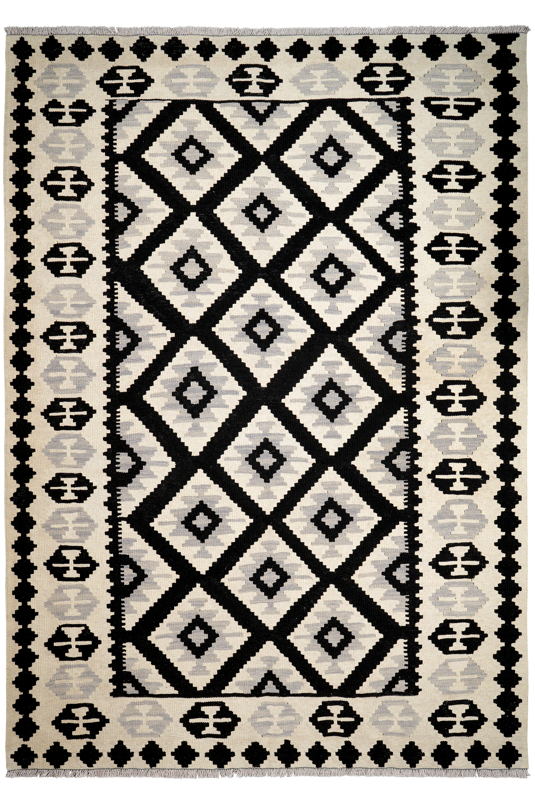 Kilim Gashgai Teppich Schwarz Beige