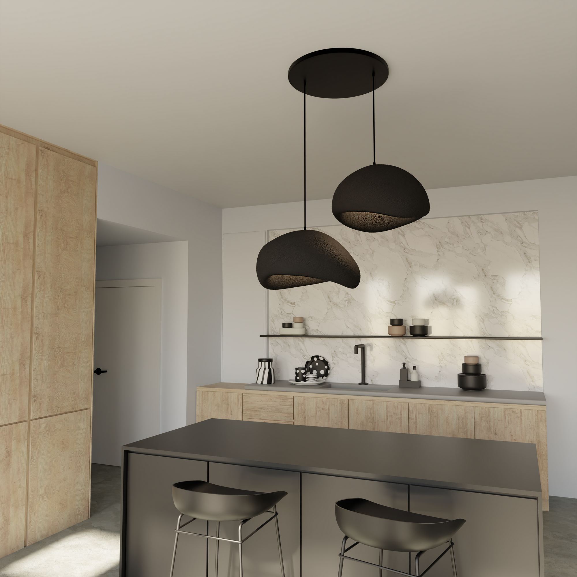 2-Flammig Wabi Sabi Grainbeams Pendelleuchte Schwarz