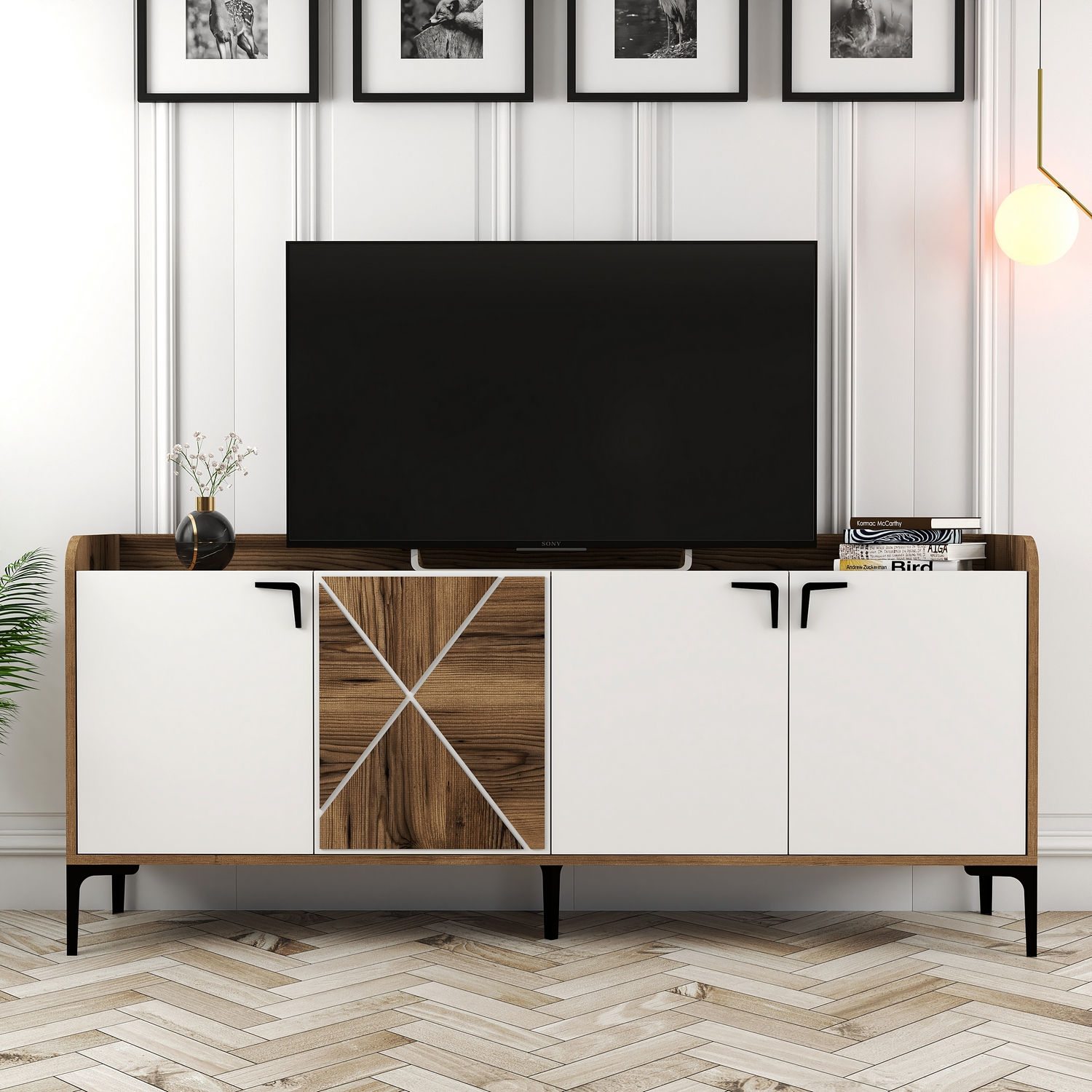 Venedik Sideboard Walnussbraun Weiß