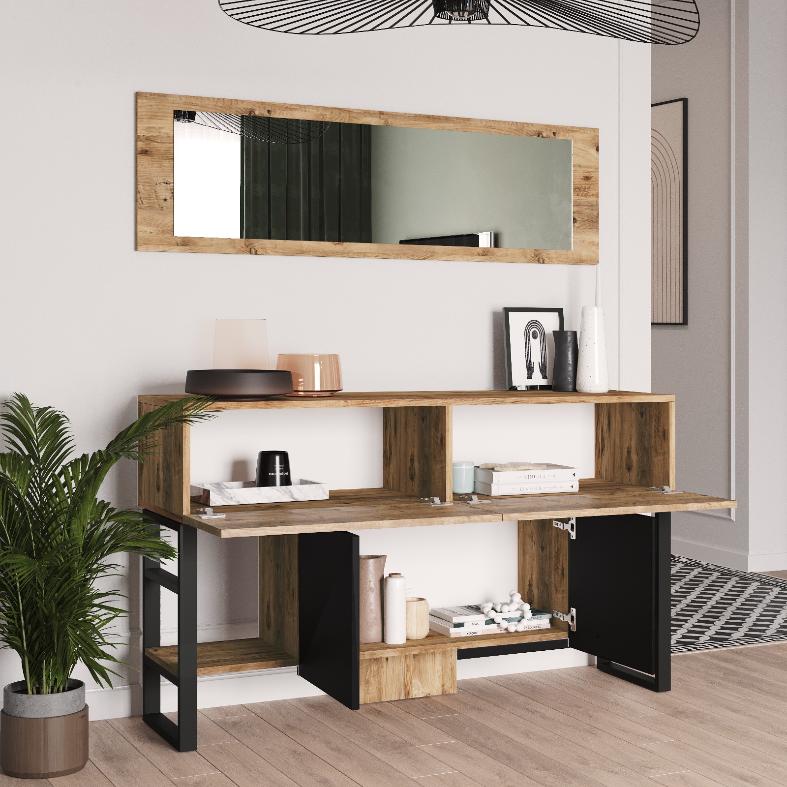 Console table with shelf brown