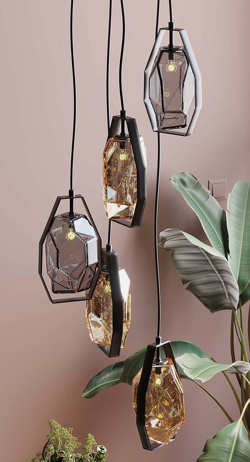 Diamond Fever Spiral Pendant Light 5-bulb Steel Black