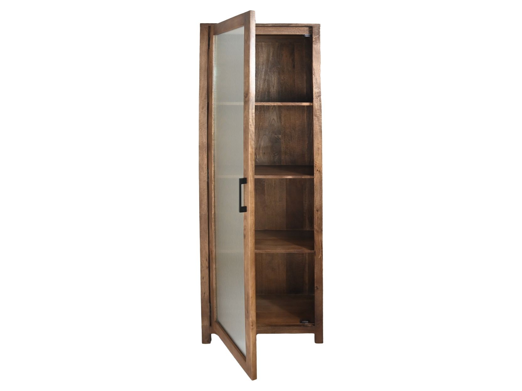 Vitrine mit Tür Mangoholz Glas