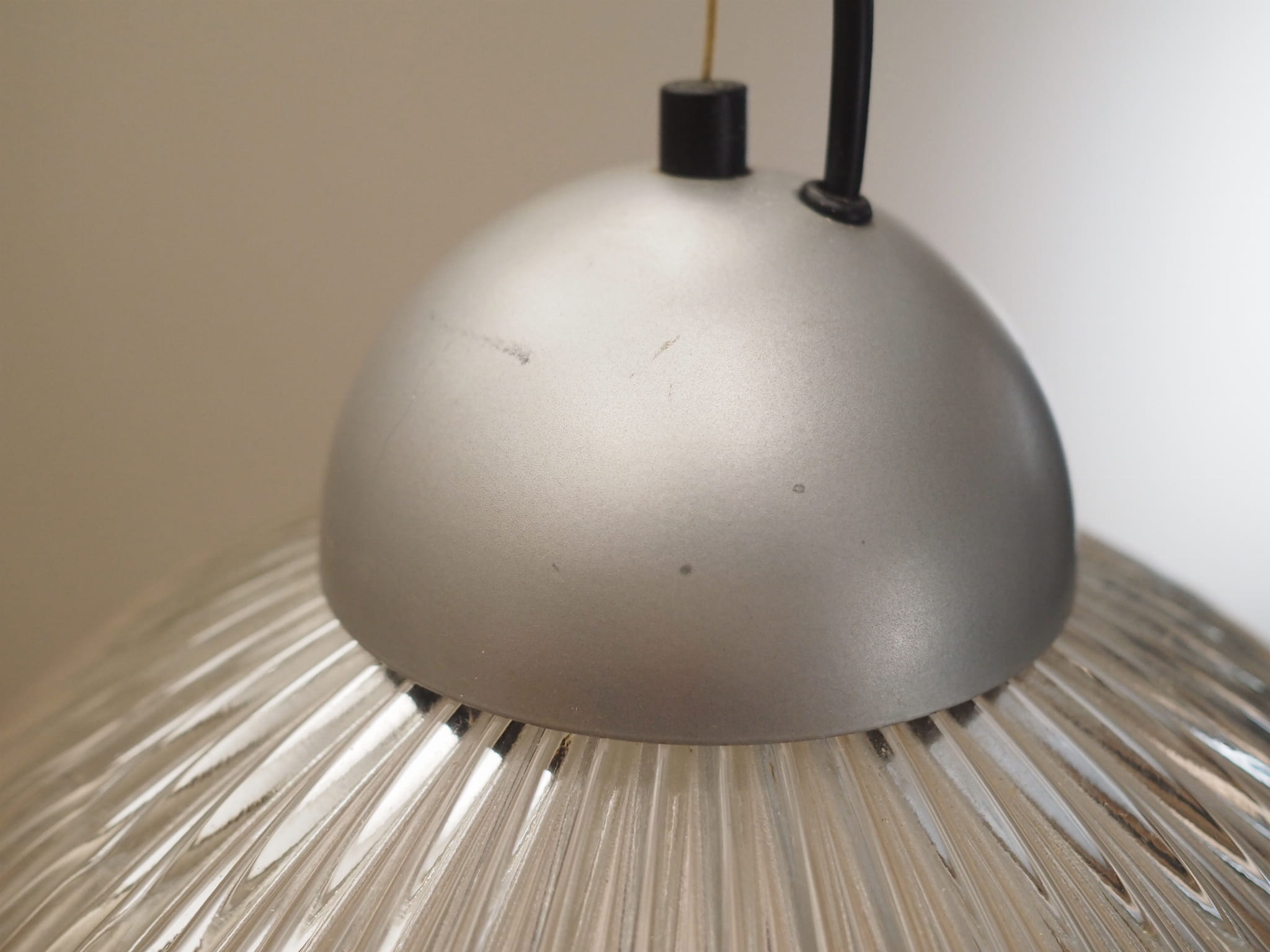 Vintage pendant lamp glass plastic grey 1970s