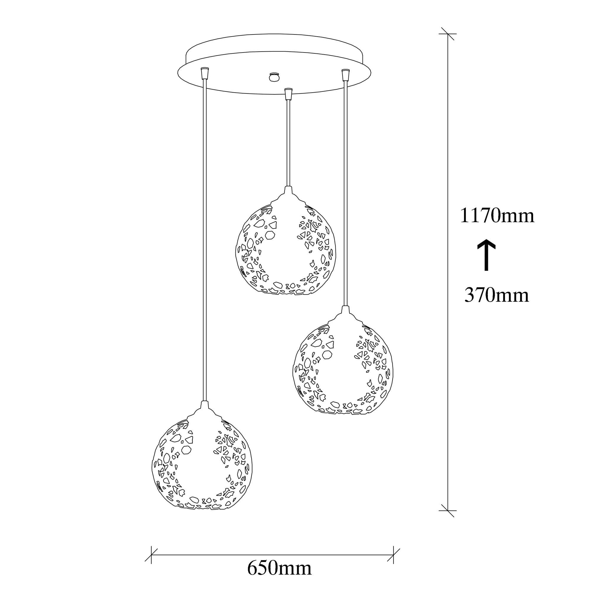 Pendant lamp with 3 elements Black Metal Large