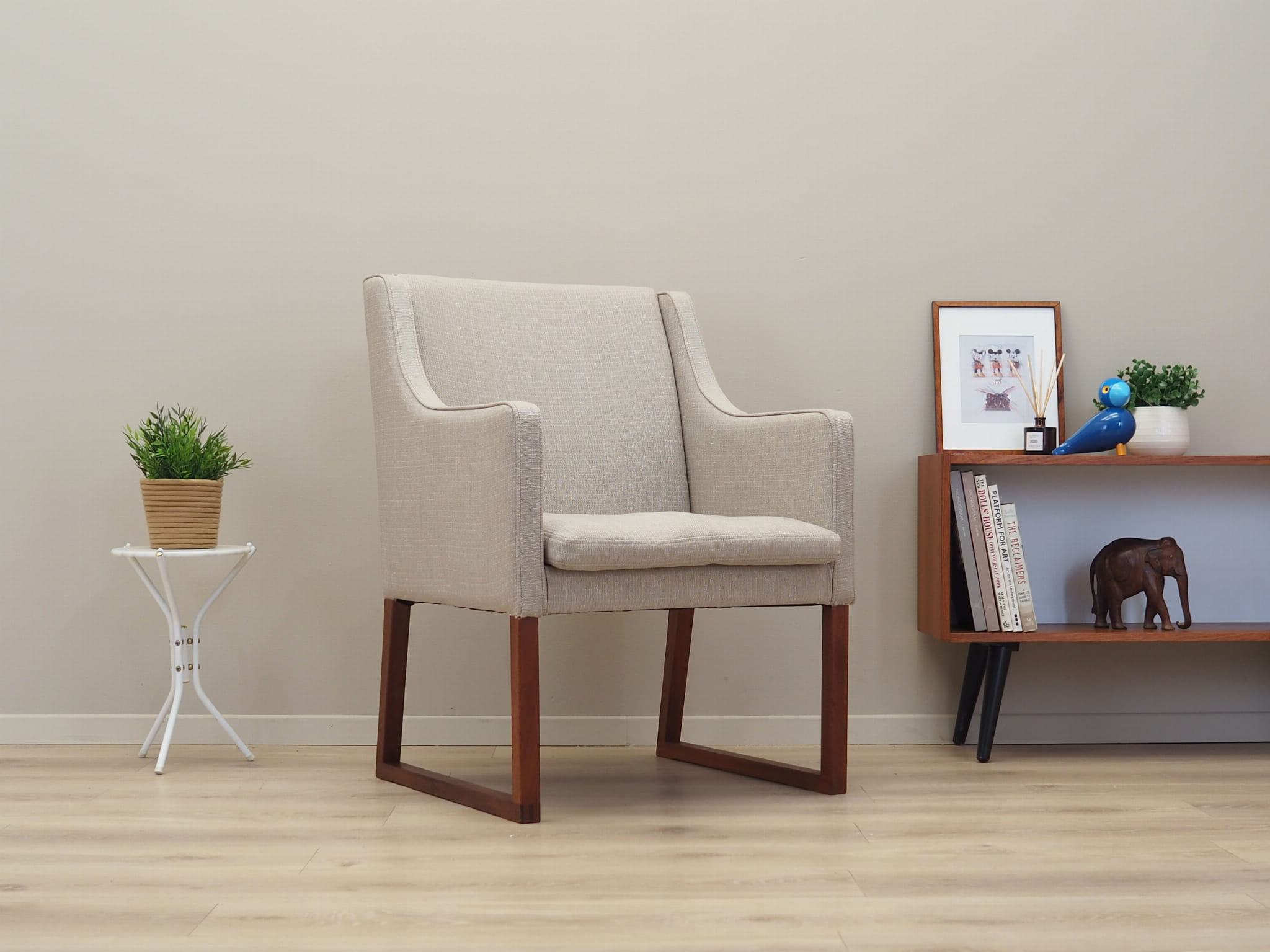 Vintage chair teak wood textile beige 1970s