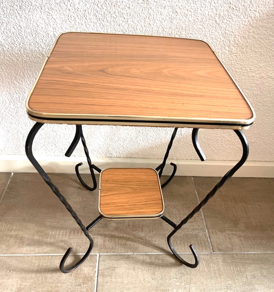 Vintage Tisch Holz Metall Braun 