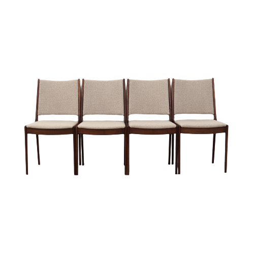 4x Vintage Chair Teak Wood Textile Beige 1970s